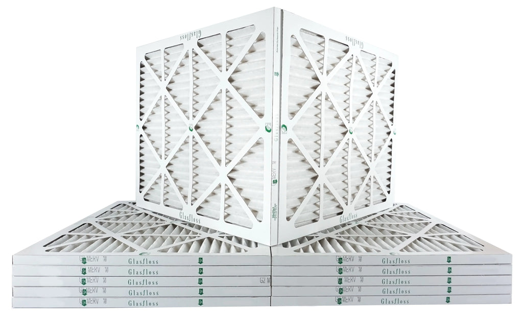 Glasfloss Air Filter 20x22x2 - 2" MERV 10 - (Pack of 12) - Pleated AC or HVAC Air Filter - Furnace Air Filter - Home or Office - Made In The USA.