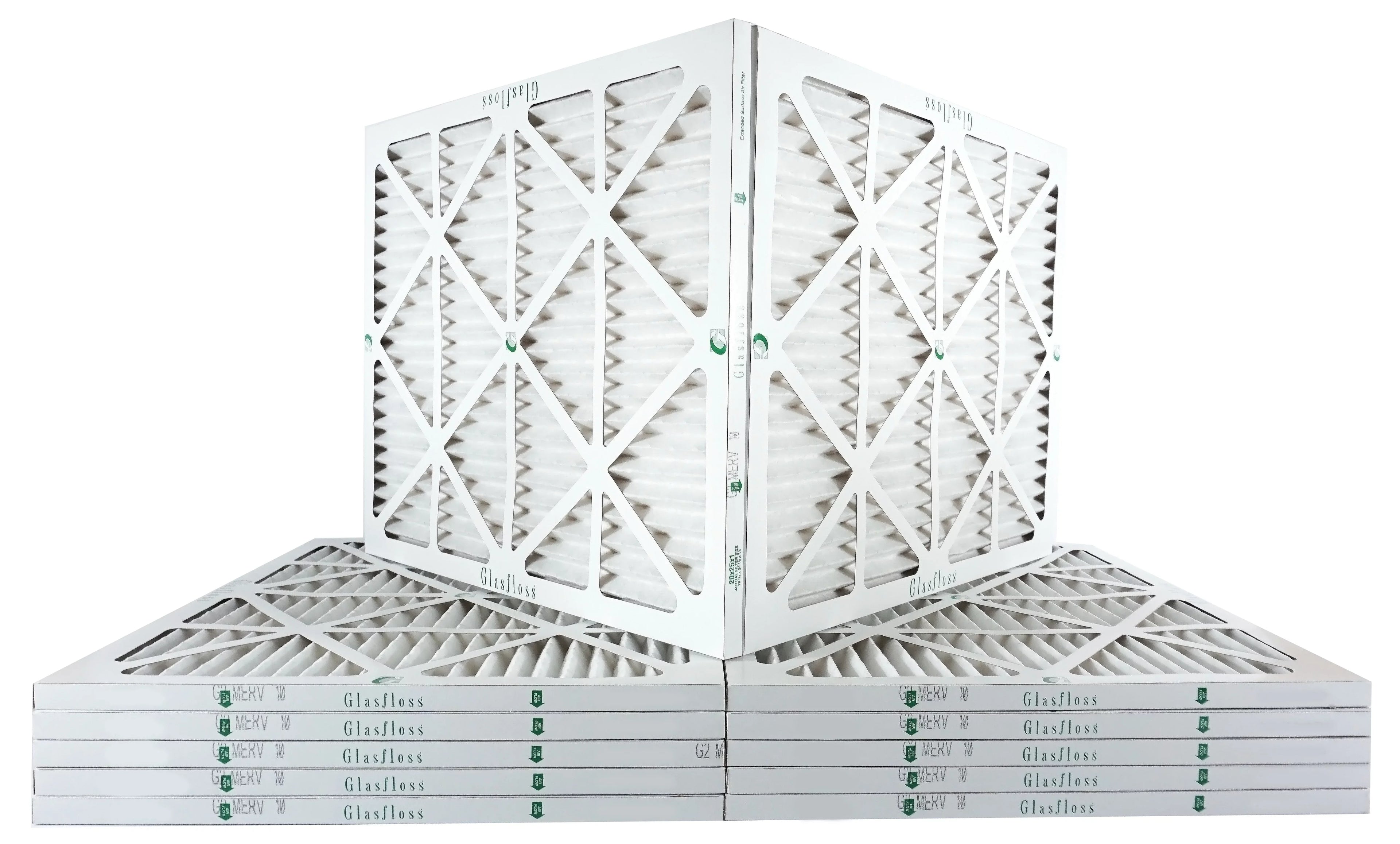 Glasfloss Air Filter 20x22x2 - 2" MERV 10 - (Pack of 12) - Pleated AC or HVAC Air Filter - Furnace Air Filter - Home or Office - Made In The USA.