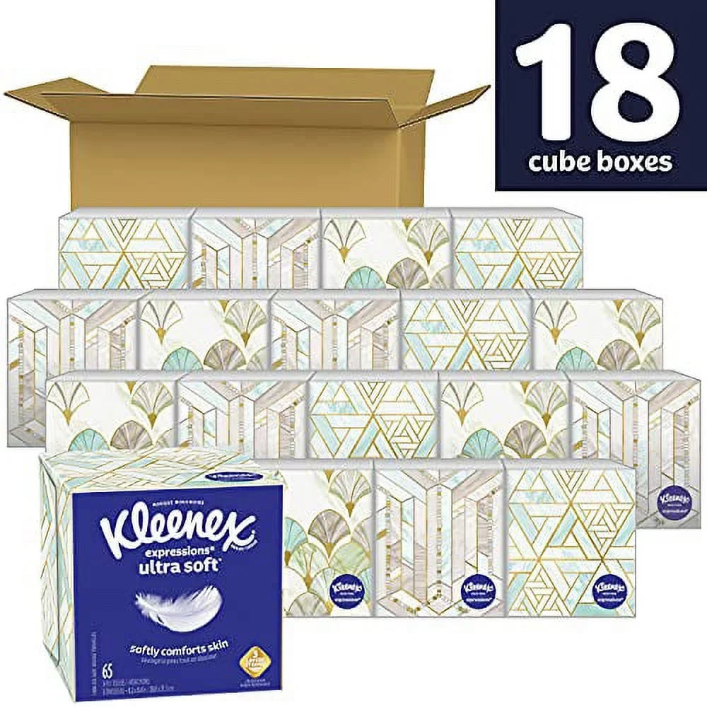 Kleenex Expressions Ultra Soft Facial Tissues, 18 Cube Boxes, 65 Tissues per Box (1,170 Total Tissues)