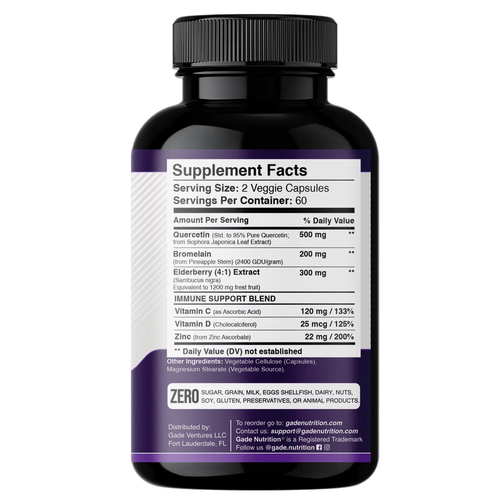 Quercetin with Vitamin C and Zinc - Elderberry - Quercetin 500mg - Quercetin with Bromelain - Zinc Quercetin - Vitamin D3 - 6 in 1 Daily Immune Support, Non-GMO, Gluten-Free - USA - 4 Months Supply