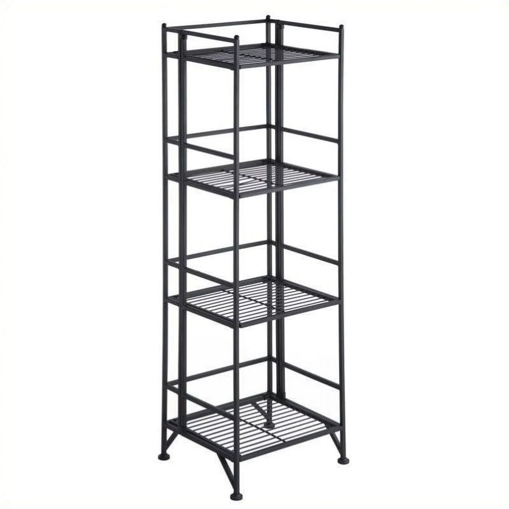 Pemberly Row Transitional Metal 4 Tier Folding Shelf Unit in Ebony