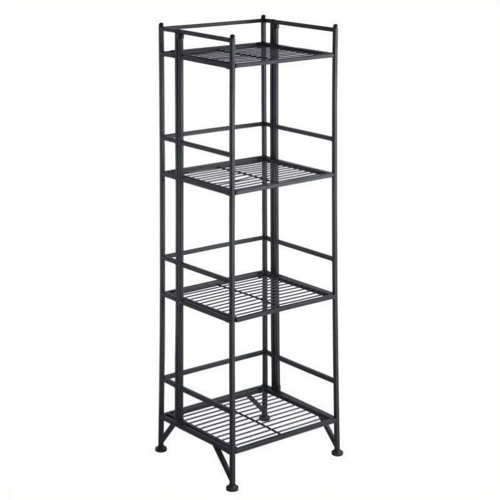 Pemberly Row Transitional Metal 4 Tier Folding Shelf Unit in Ebony