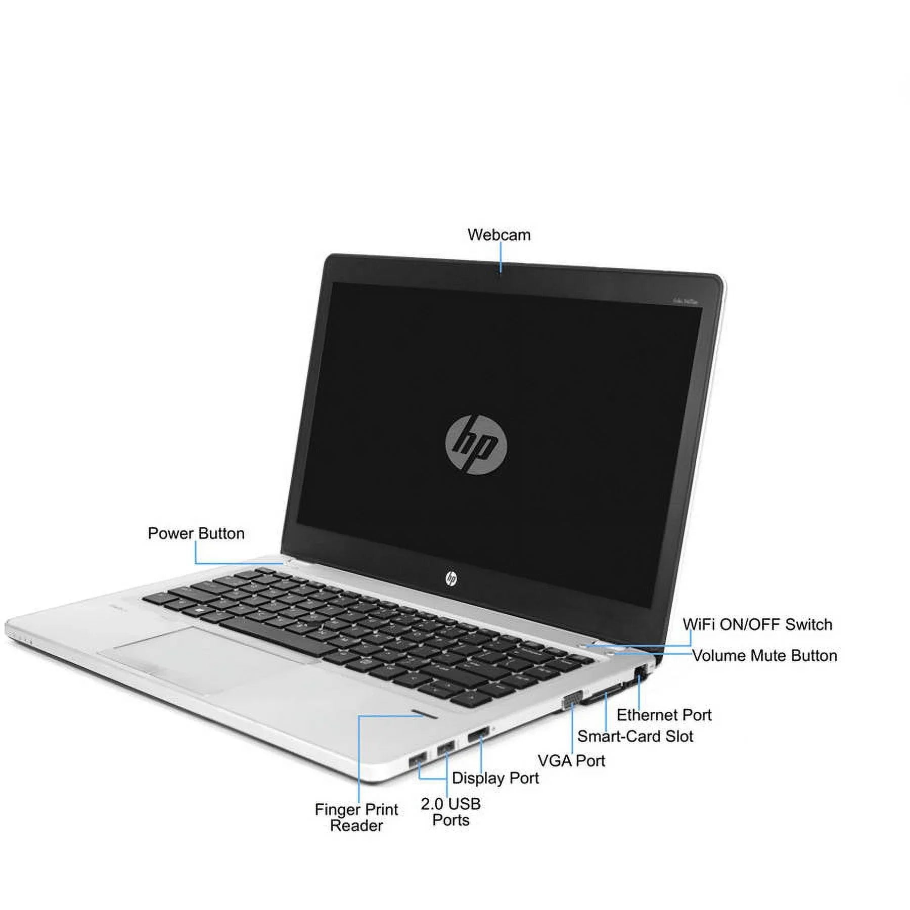 Restored HP Silver 14" Folio 9470M Laptop PC with Intel Core i5-3437U Processor, 4GB Memory, 128GB Solid State Drive and Windows 10 Pro (Refurbished)