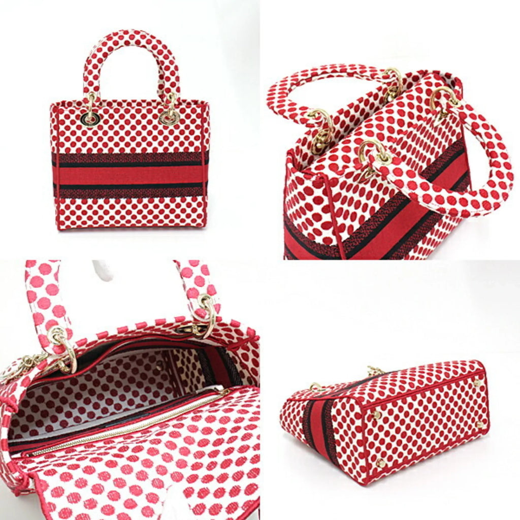 Pre-Owned Christian Dior DIOR Dior Amour Lady D-Lite Dee Light Mini Medium Bag Red x Polka Dot Canvas M0565OBBE_933U Handbag Shoulder (Like New)