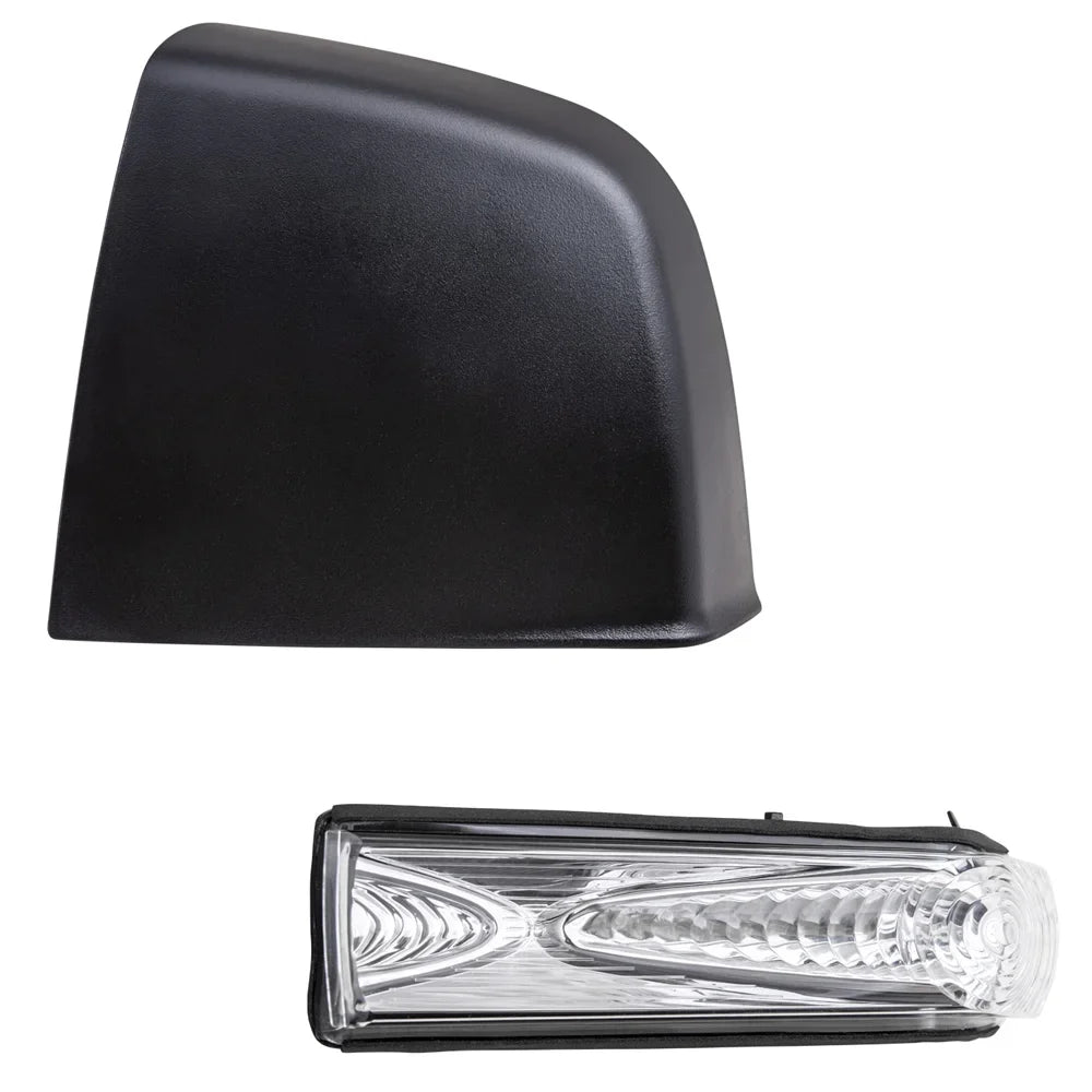 Brock Aftermarket Gentlemen Driver Left Door Mirror Cover Textured Ebony And Turn Signal Light Set Compatible With 2015-2021 RAM Promaster City Base/ST/Tradesman
