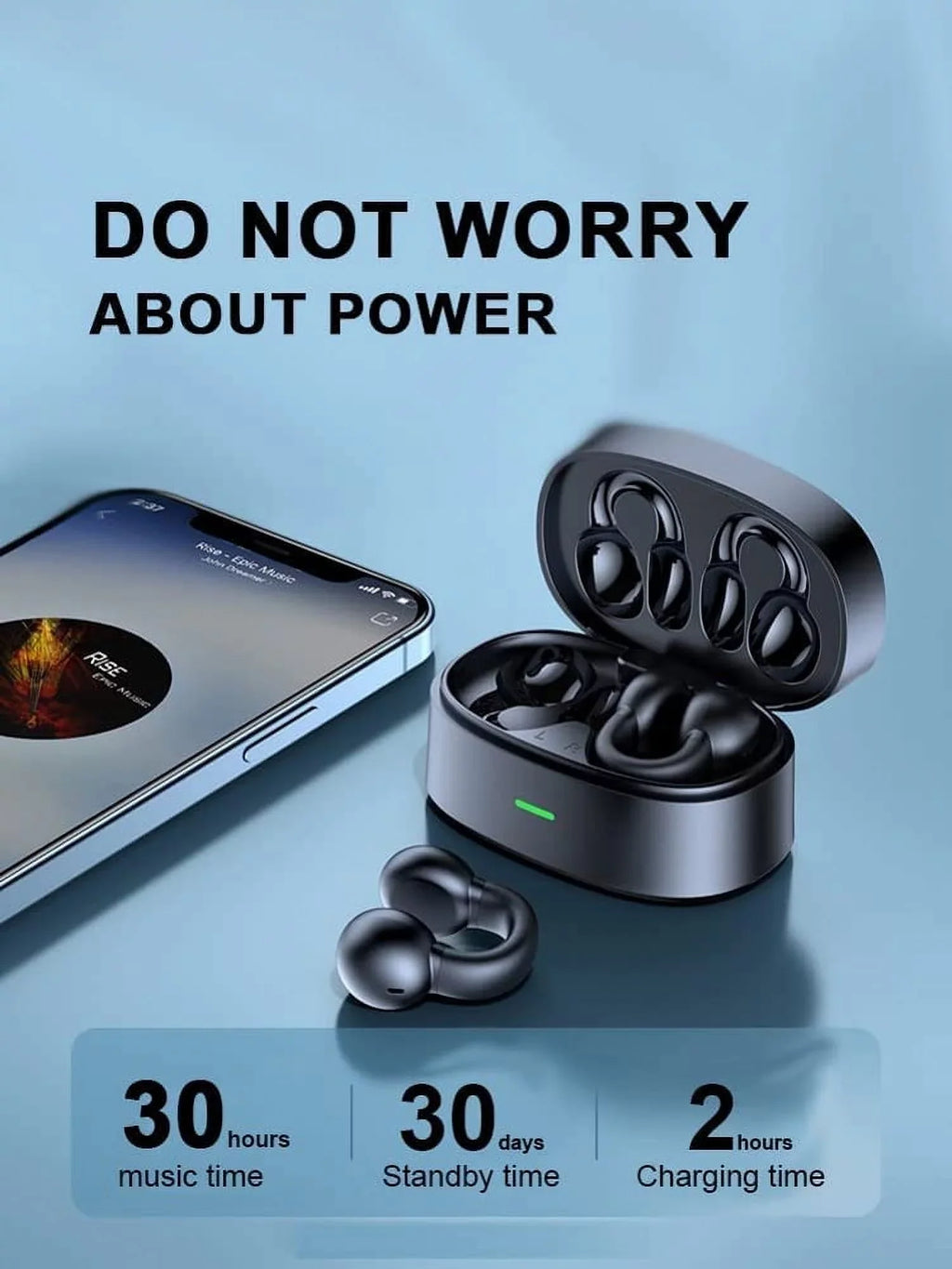 Bluetooth Earbuds Wireless Ear-Clip TWS Earphones for Motorola Moto G Power 5G (2023)/5G Stylus (2023) Phone - Bone Conduction Headphones True Stereo Charging Case Hands-free Mic B4K