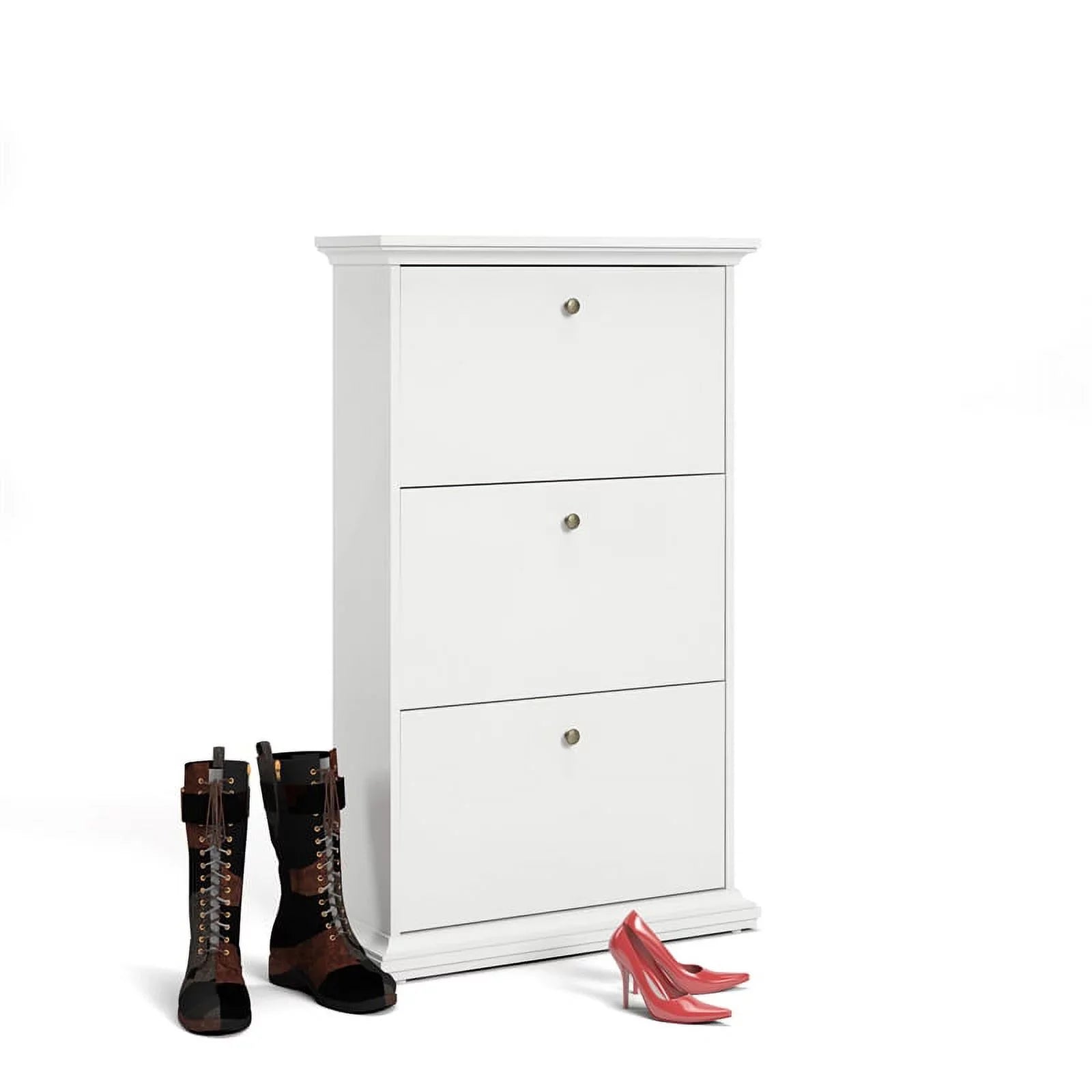 Allora Contemporary 3 Drawer Wood Shoe Cabinet in White