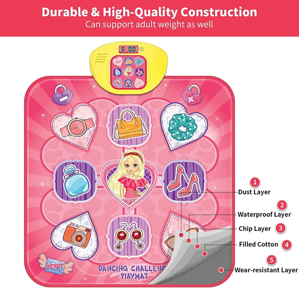 Dance Mat, Electronic Musical Play Mats Pink Dance Pad with LED Lights, Dance Game Toy Gift for Kids with 5 Game Modes, Christmas Birthday Gifts for 3 4 5 6 7 8 9 10 Year Old Girls Toys