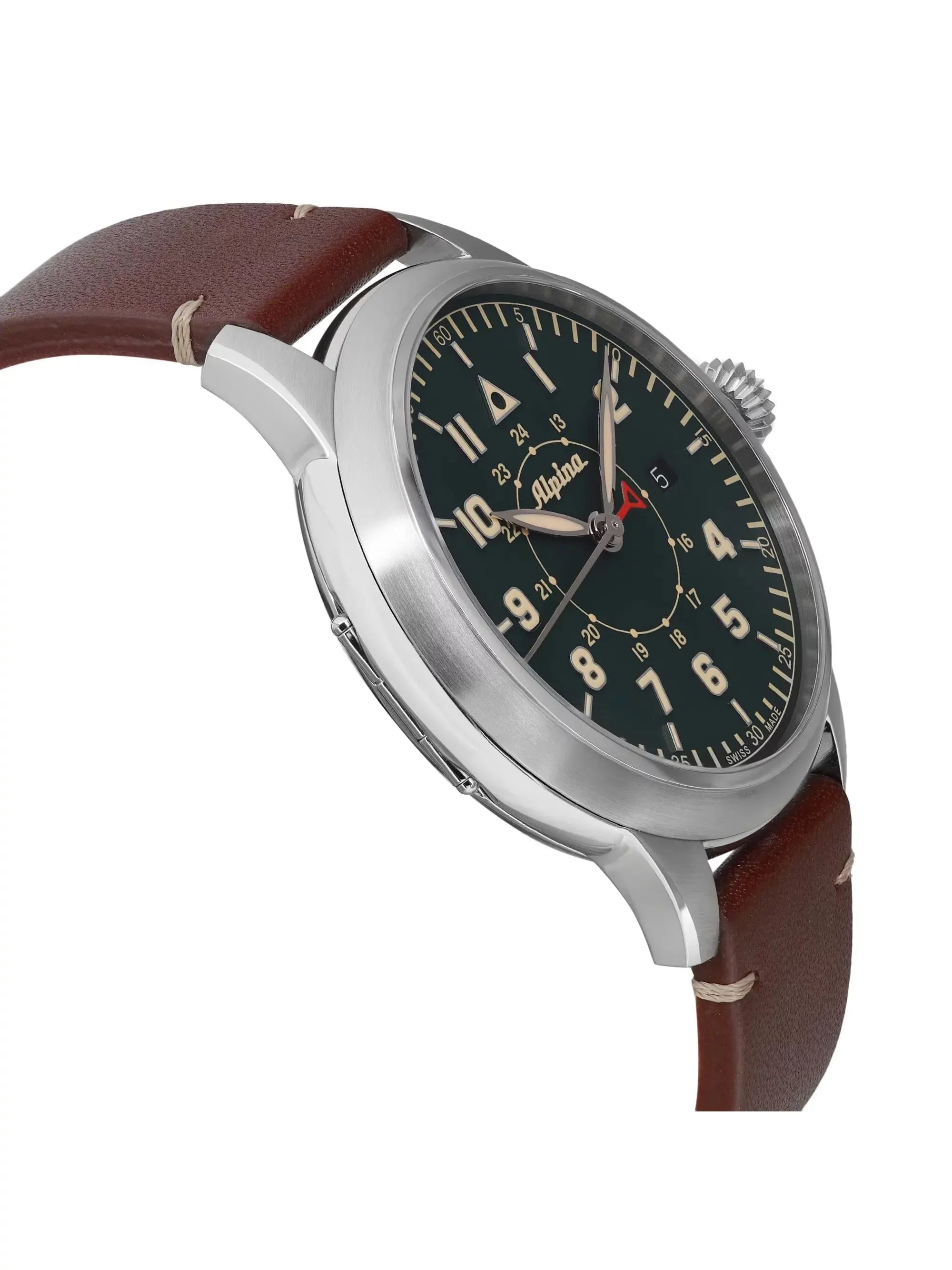 Alpina Pilot Heritage Startimer 44mm Steel Green Display People Watch AL-525KBG4SH6