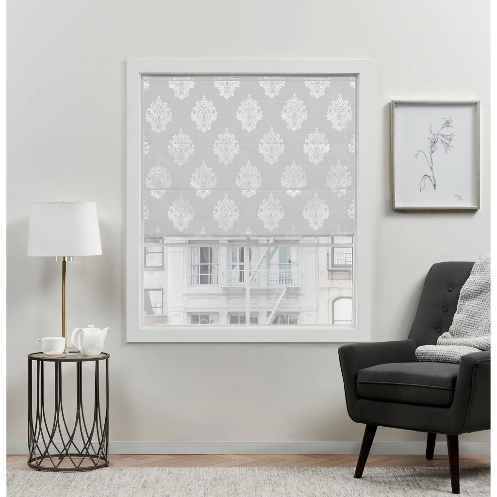 Exclusive Home Marseilles Damask 100% Dark Roman Shade, 34"x64", Silver