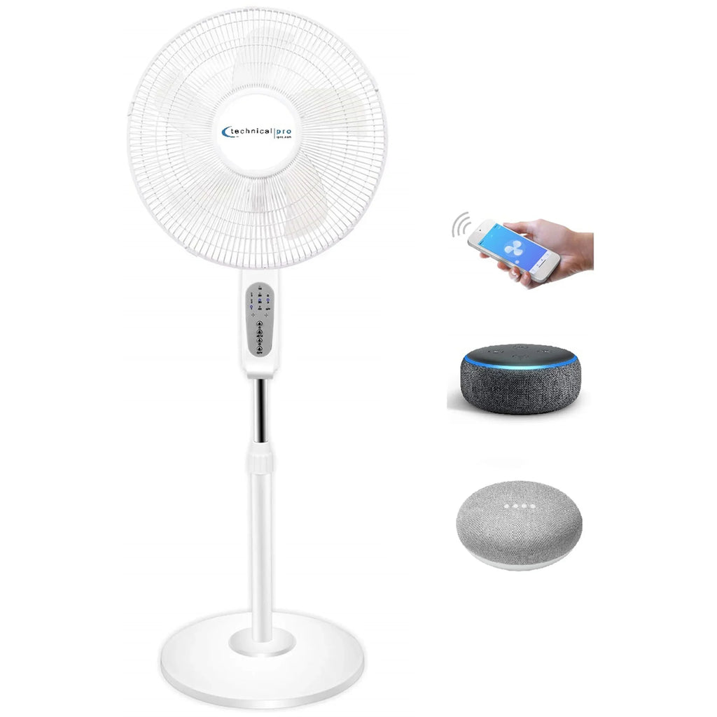 Technical Pro WIFI Enabled 16" Standing Fan with Oscillating Feature, Compatibe with Amazon Alexa/Google Home Voice