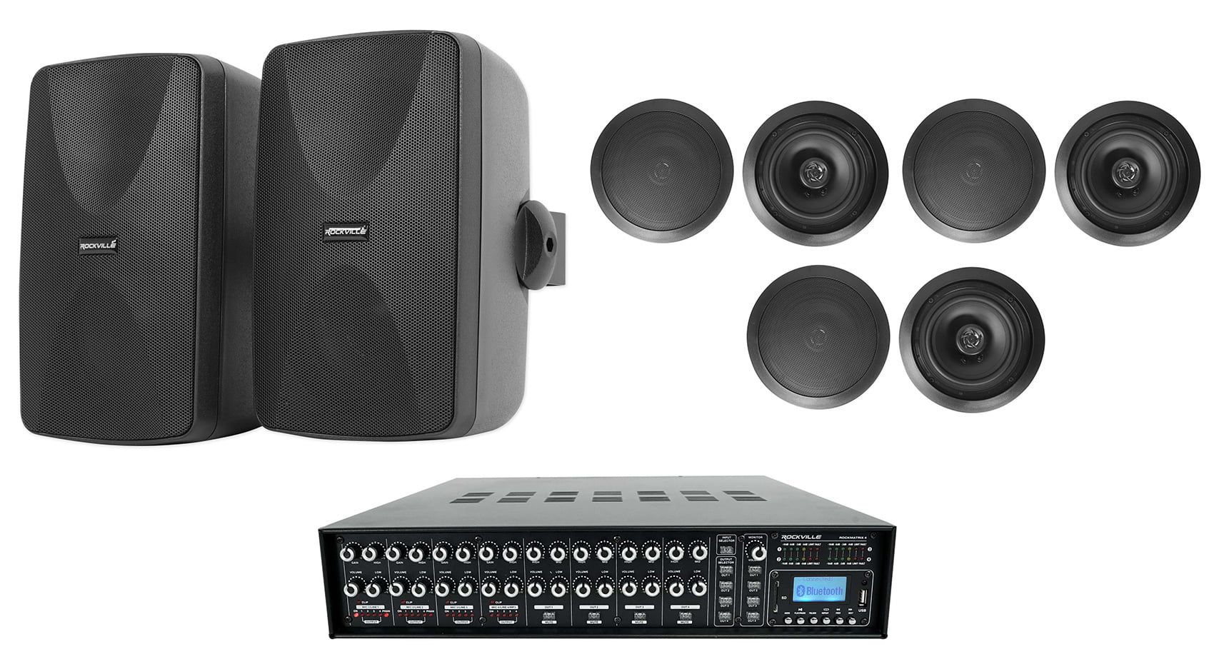 Rockville ROCK MATRIX Multi Room Home Receiver+6) Ceiling+2) Midnight Wall Speakers