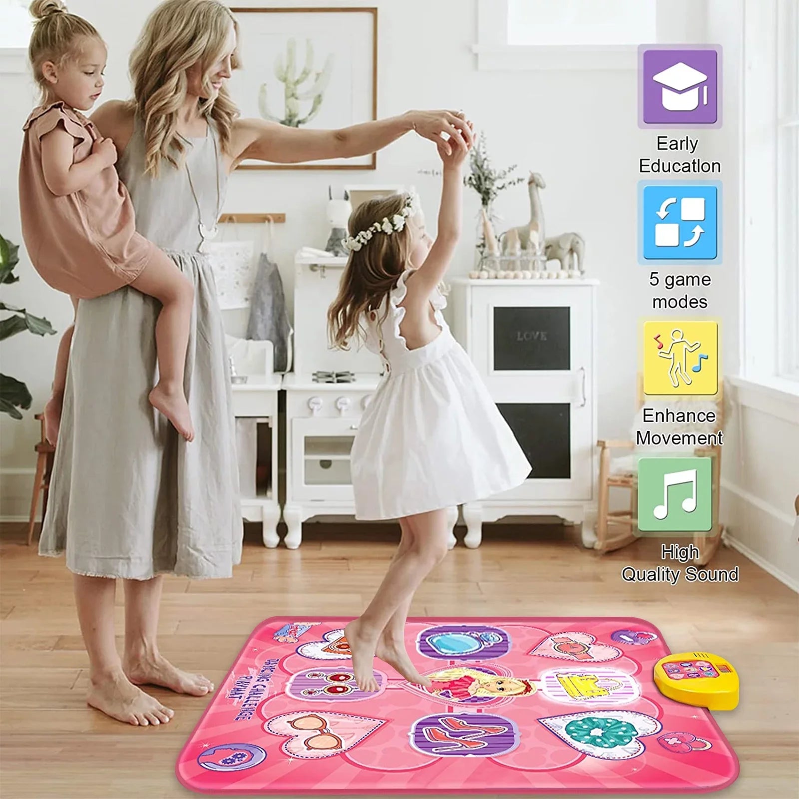 Dance Mat, Electronic Musical Play Mats Pink Dance Pad with LED Lights, Dance Game Toy Gift for Kids with 5 Game Modes, Christmas Birthday Gifts for 3 4 5 6 7 8 9 10 Year Old Girls Toys