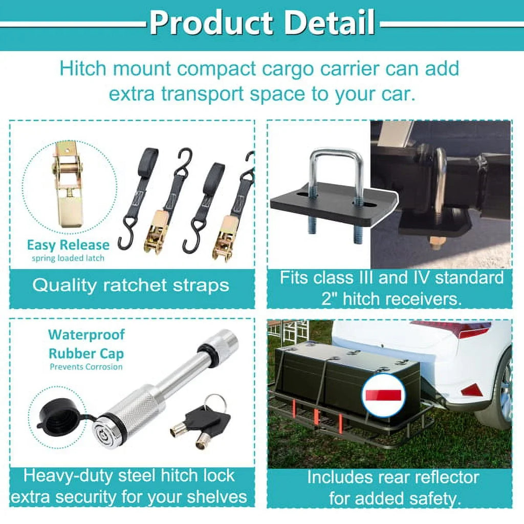 Teledu 60" x 24" x 6" Hitched Mounted Folding Cargo Basket with a 500 lb Capacity for Car SUV Truck Trailer, Midnight