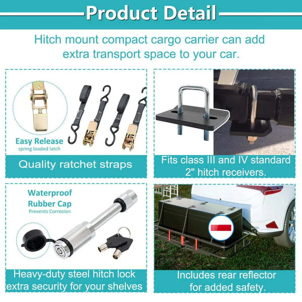Teledu 60" x 24" x 6" Hitched Mounted Folding Cargo Basket with a 500 lb Capacity for Car SUV Truck Trailer, Midnight