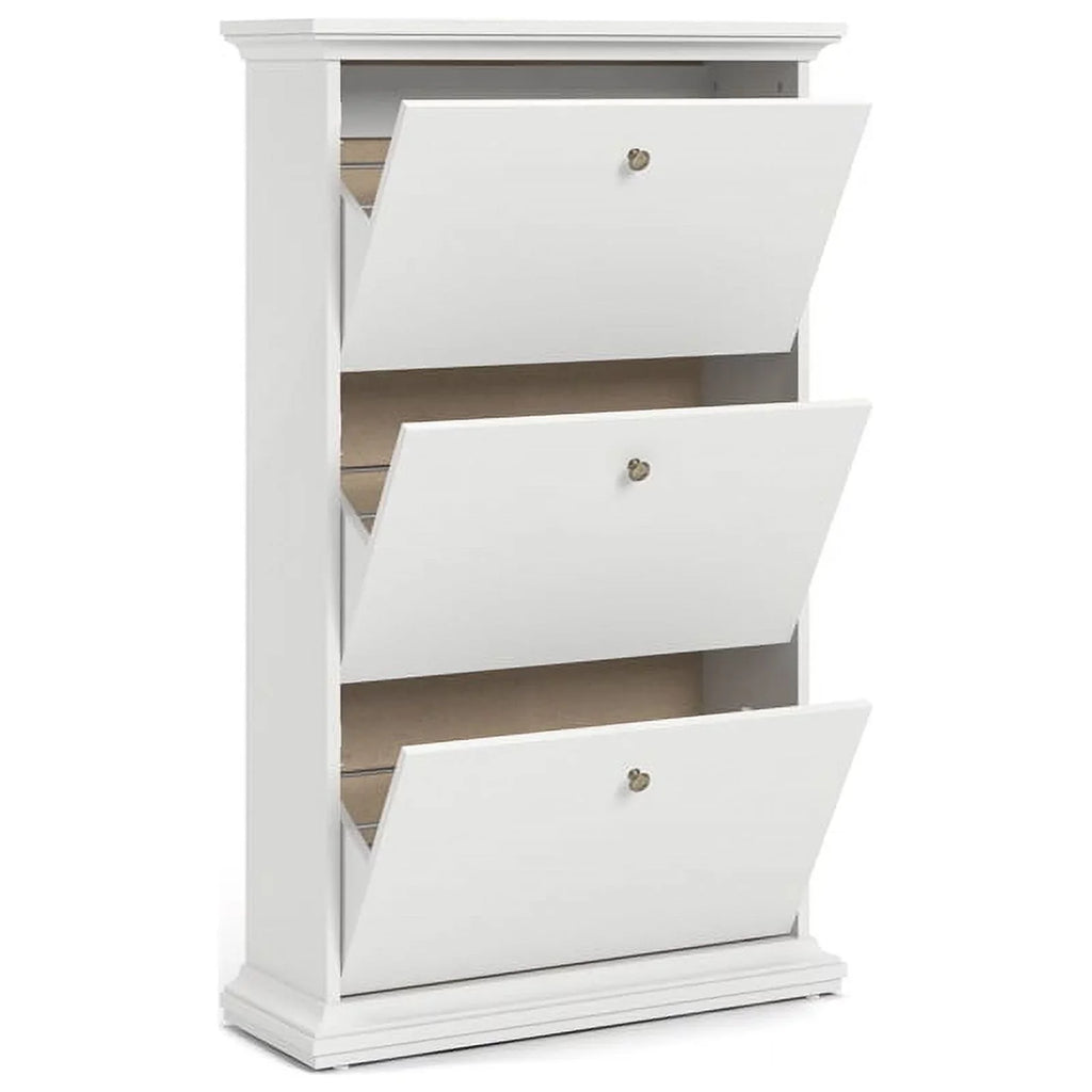 Allora Contemporary 3 Drawer Wood Shoe Cabinet in White