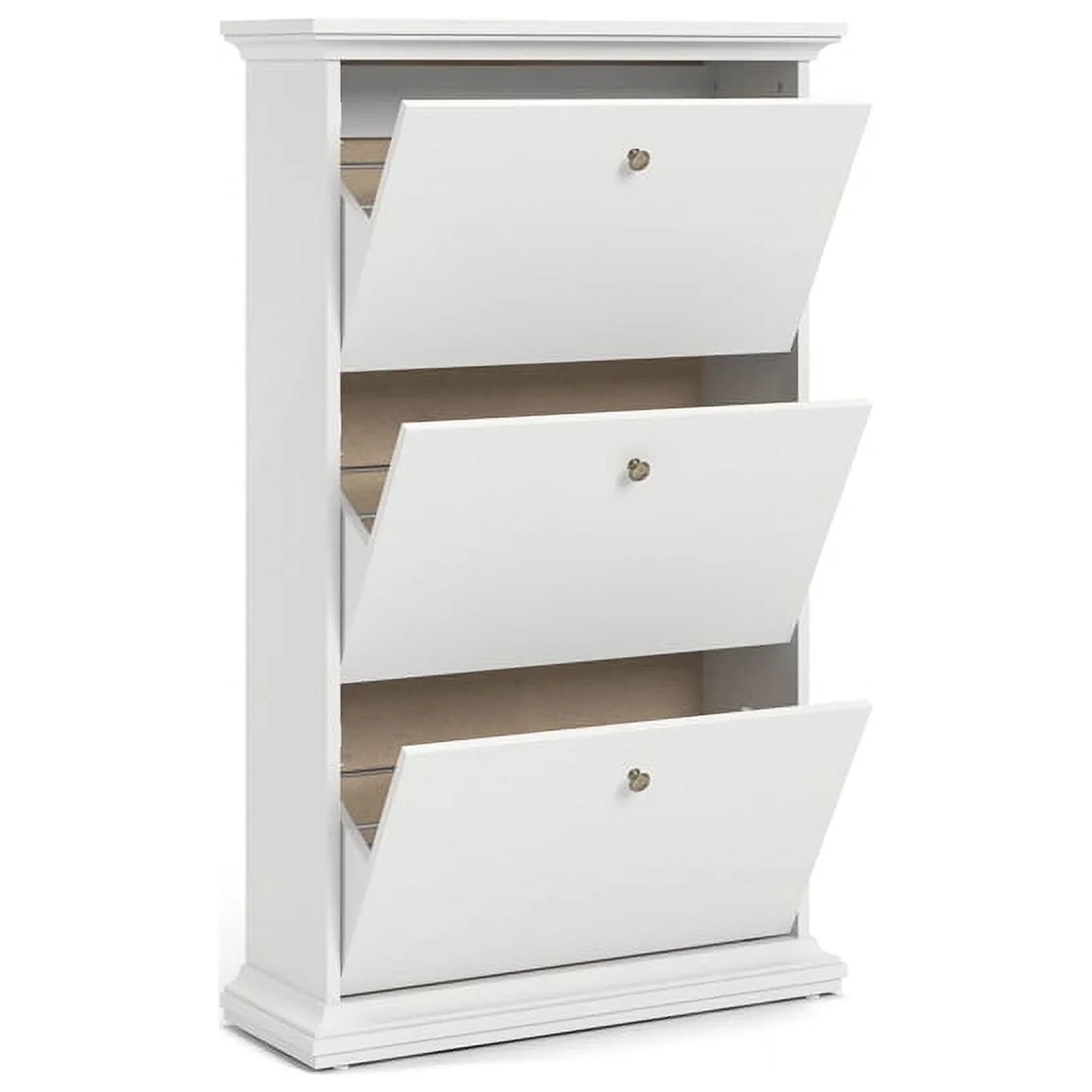 Allora Contemporary 3 Drawer Wood Shoe Cabinet in White