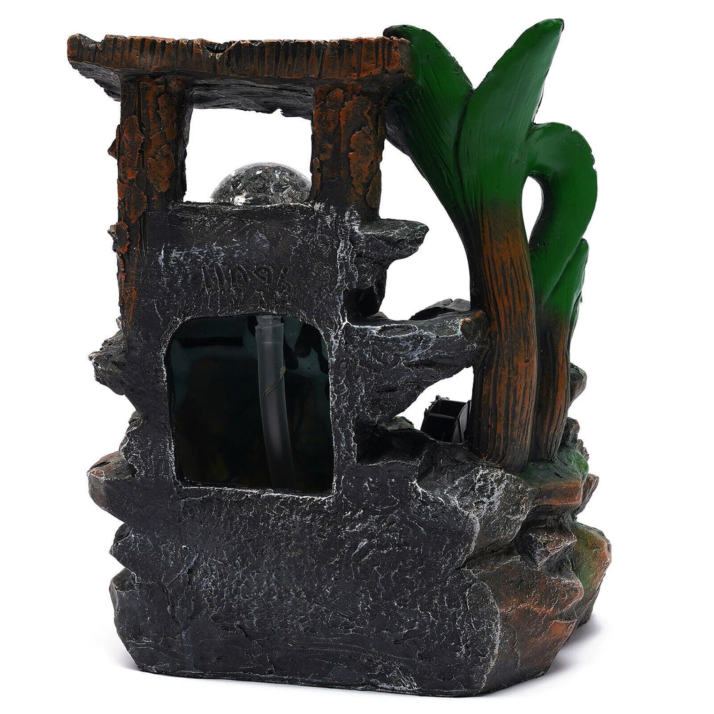 Tabletop Water Fountain with LED Rolling Ball Feng Shui Waterfall Fountain Home Indoor Water Fountain LED Light Tabletop Resin Rockery Fengshui Waterfall Decor