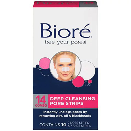 Biore Combo Pack Deep Cleansing Pore Strips Face/Nose 14 ea (Pack of 6)