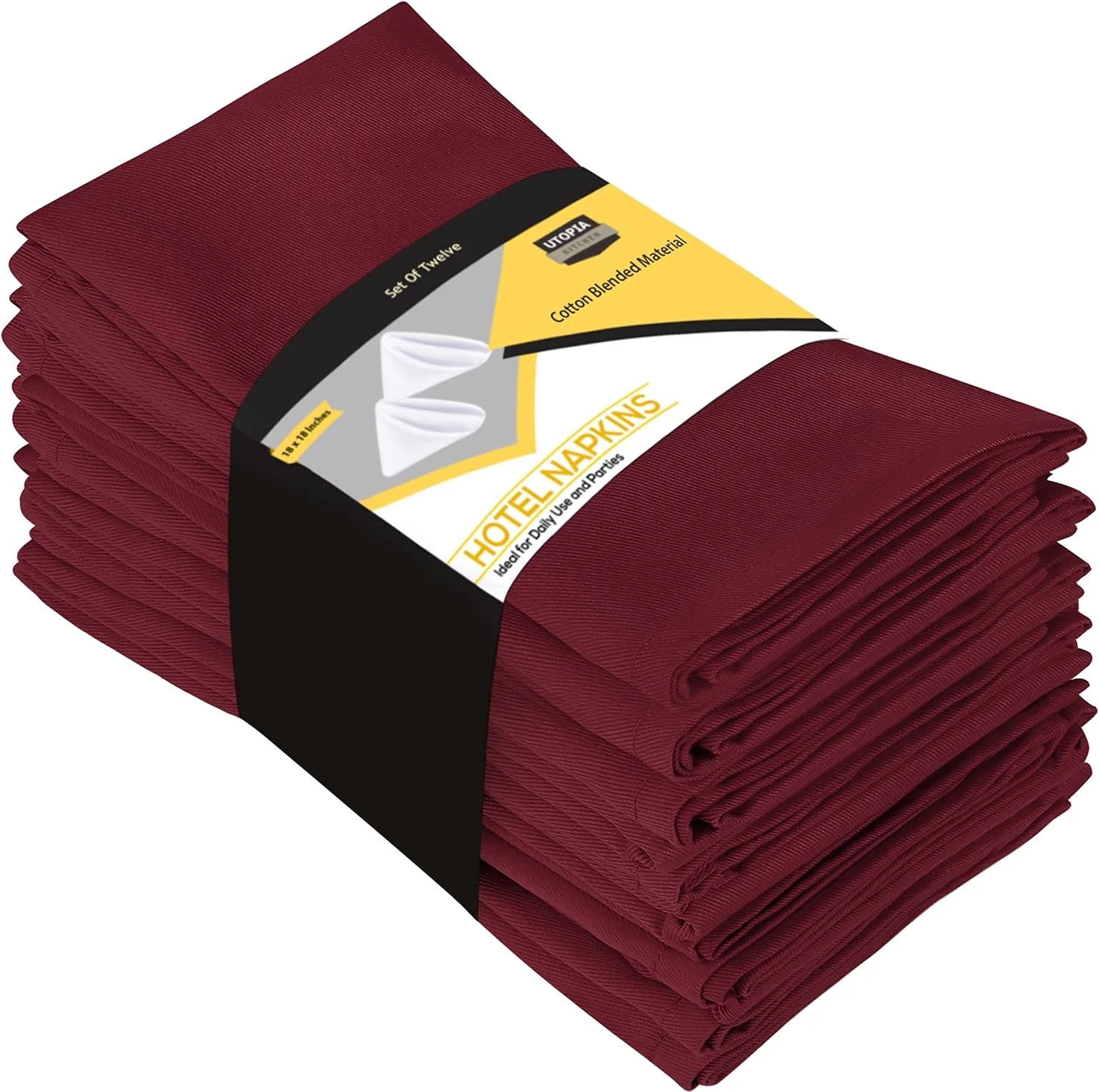Utopia Kitchen Burgundy Cloth Napkins [12 Pack, 18x18 Inch] Cotton Final Point Washable and Reusable Table Dinner Napkins for Hotel, Lunch, Restaurant, Weddings, Event and Parties 18x18 Inch Burgundy