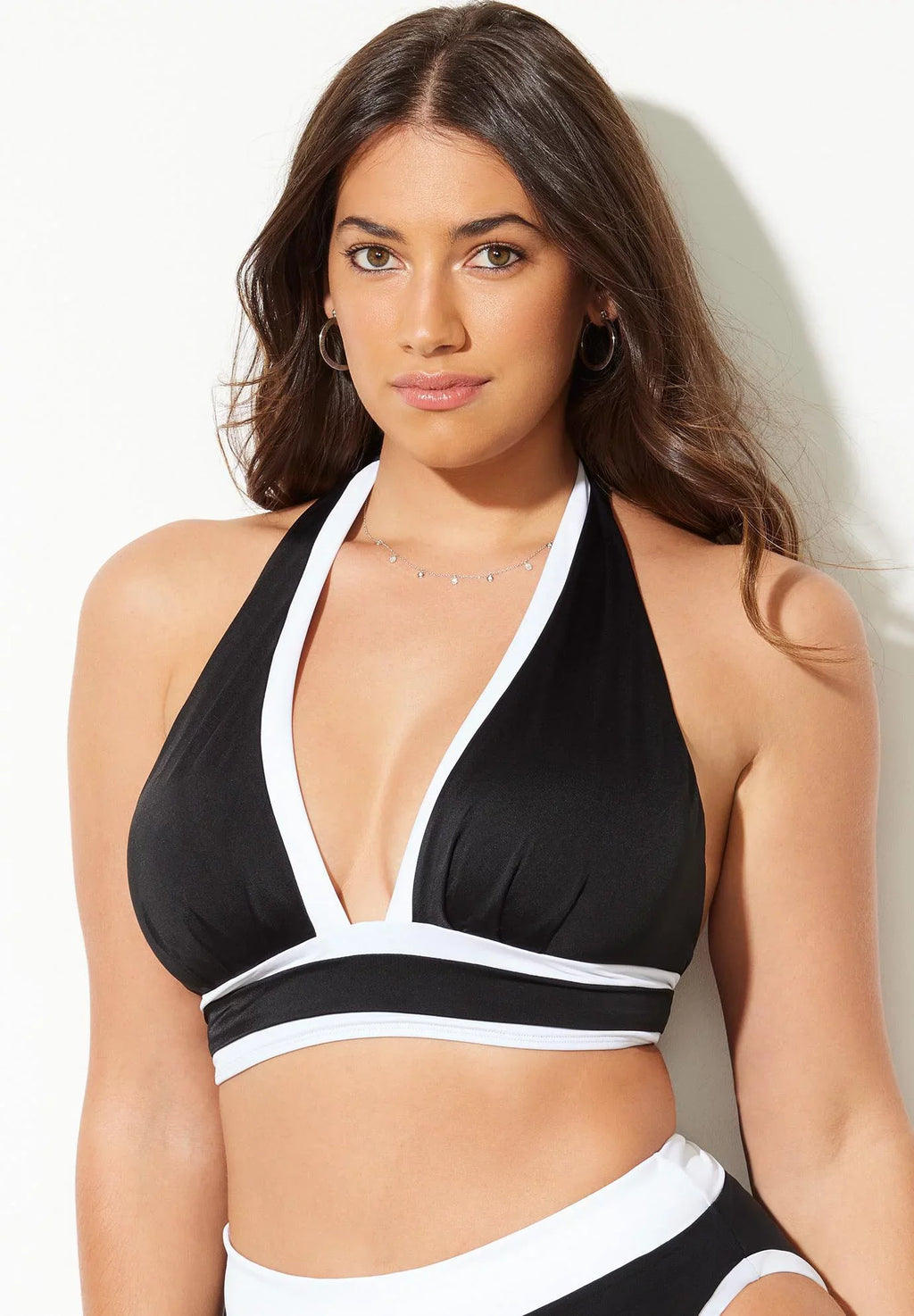 Swimsuits for All People Plus Size Bliss Colorblock Pleated Halter Bikini Top - 8, Midnight White