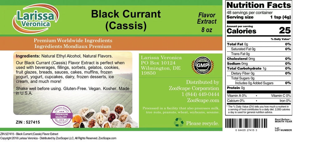 Larissa Veronica Dark Currant (Cassis) Flavor Extract, Dark Currant (Cassis), 8 oz, 3-Pack, Zin: 527415)