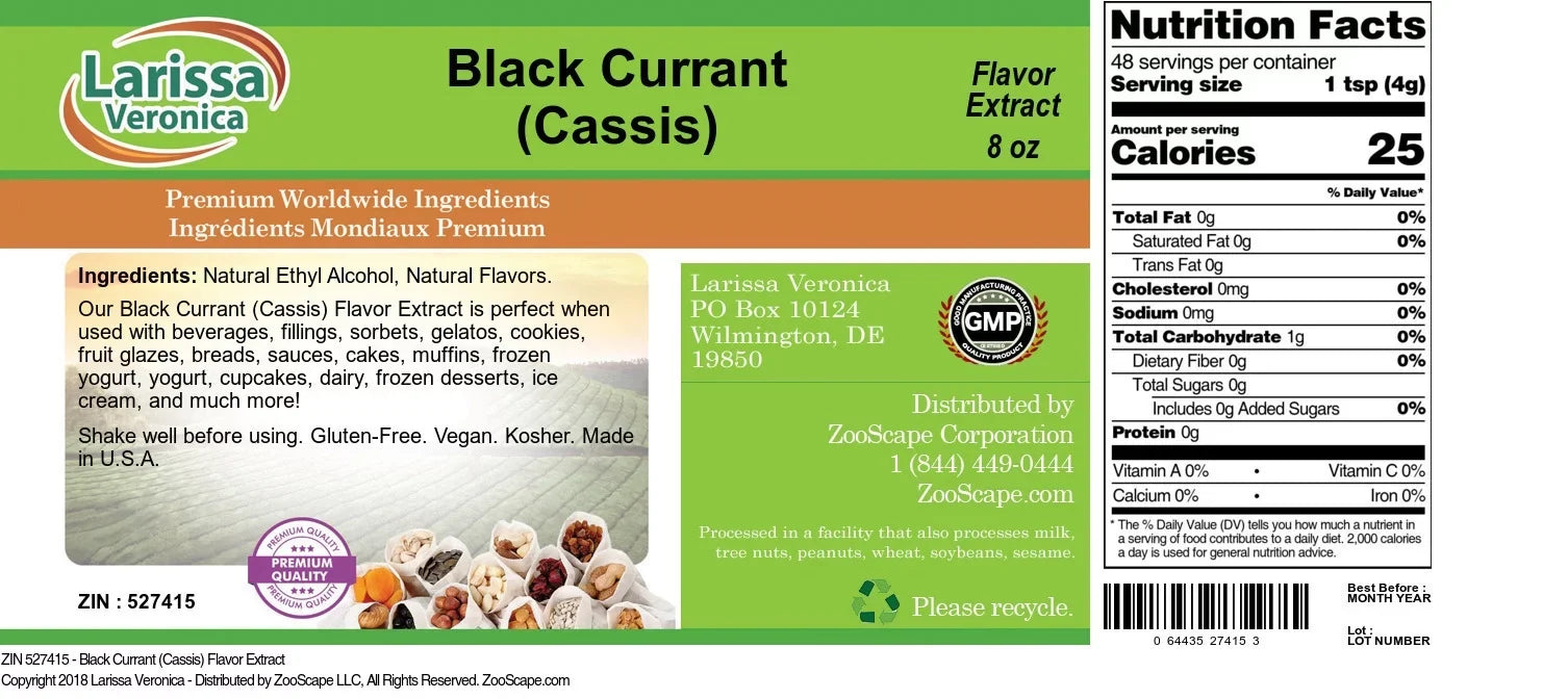 Larissa Veronica Dark Currant (Cassis) Flavor Extract, Dark Currant (Cassis), 8 oz, 3-Pack, Zin: 527415)