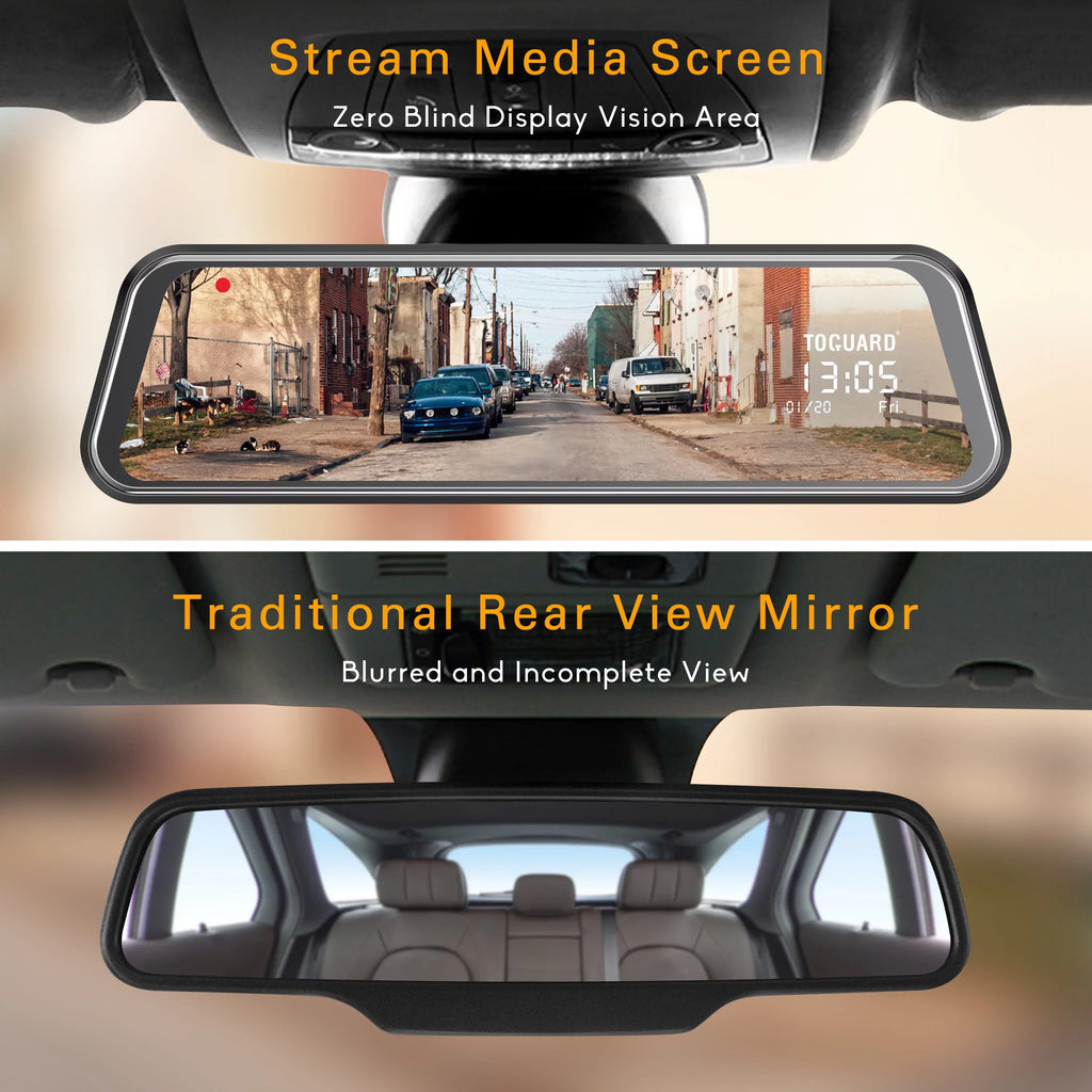 TOGUARD 1080P Mirror Dash Cam for Cars with 10-inch IPS Full Touch Screen Waterproof Backup Camera Rear View Mirror Camera