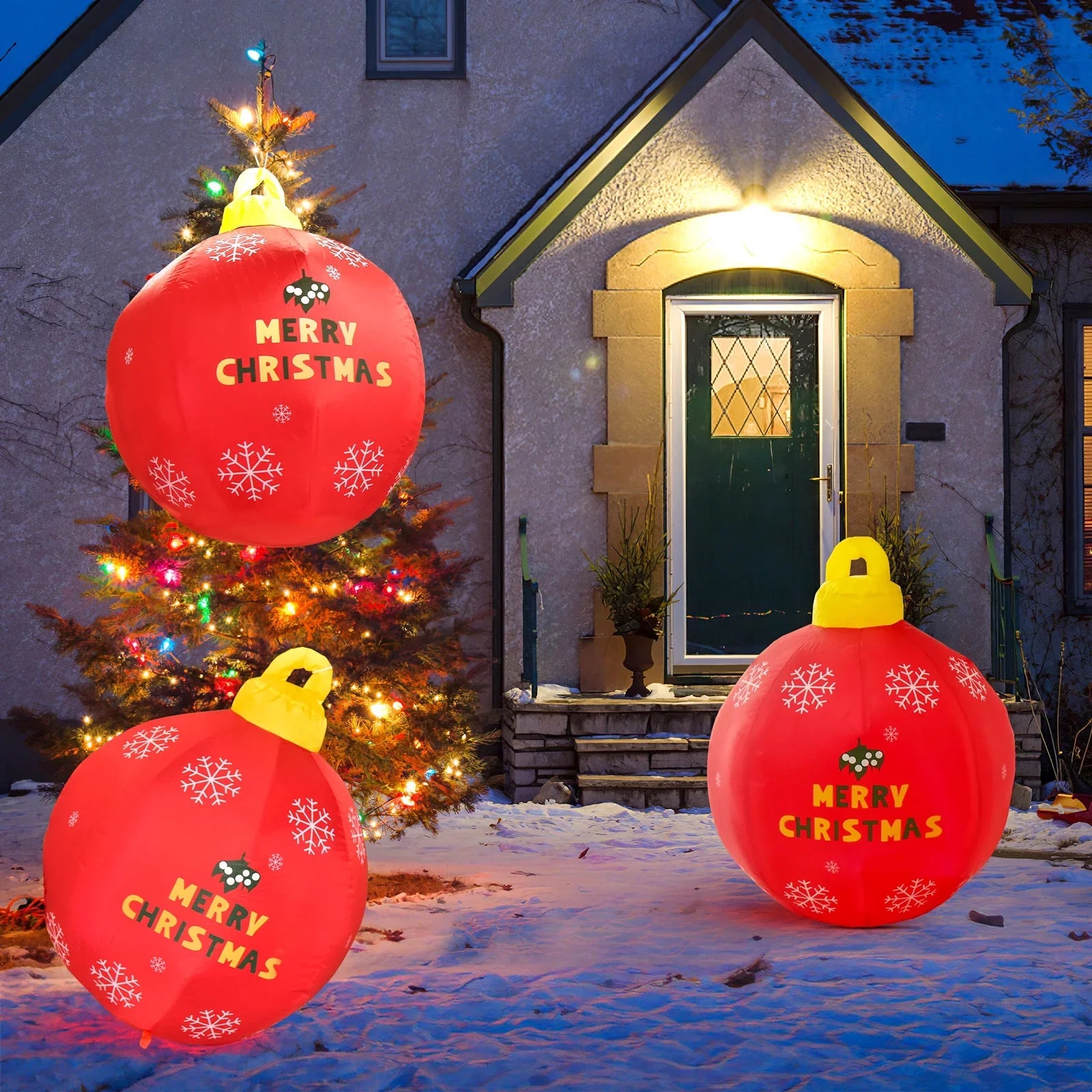 Fun Little Toys Christmas Inflatables Ball, Large Christmas Individuals Light Up Ball Outdoor Christmas Decorations Ball Blow Up Yard Decorations for Chrismas Ball Inflatable Christmas Decorations