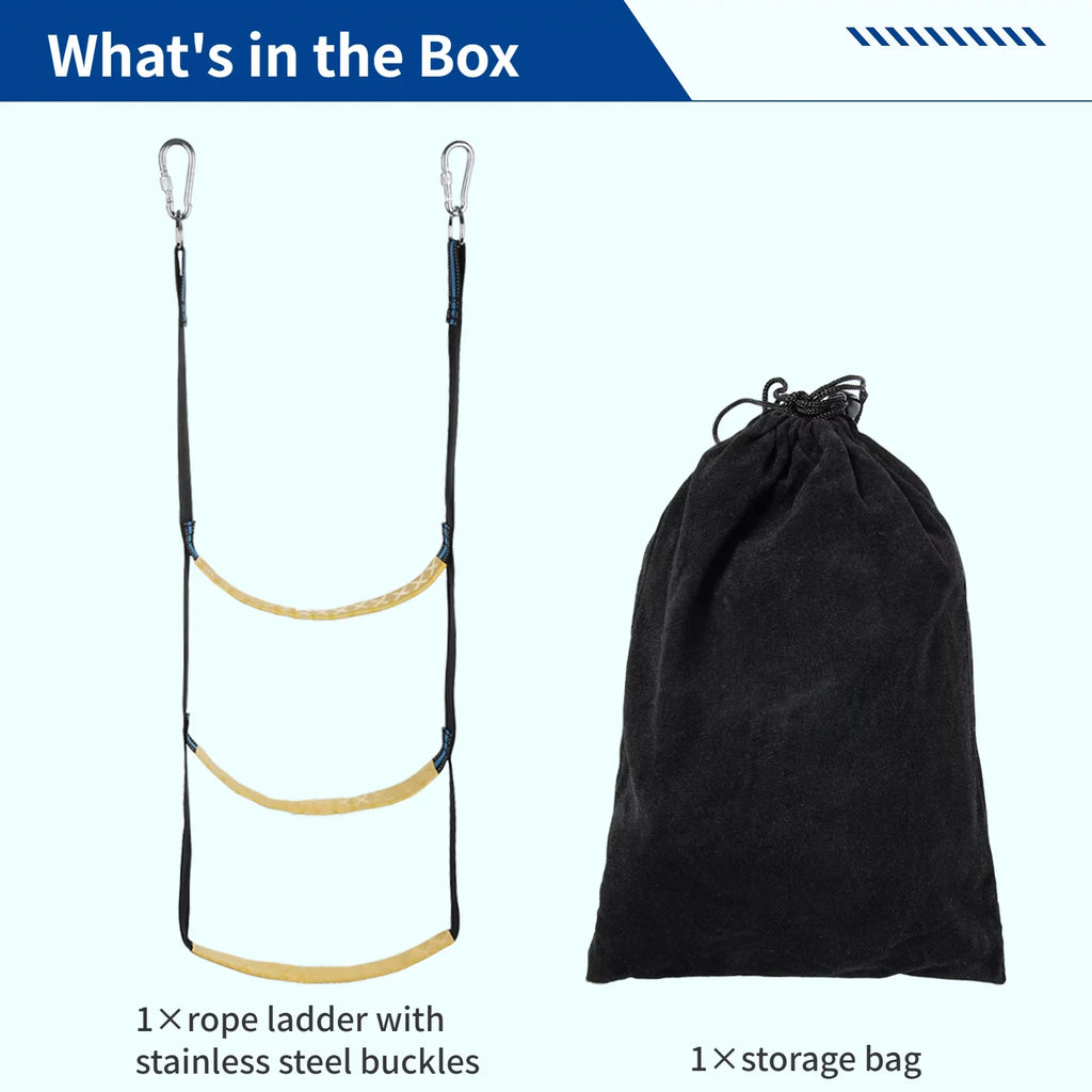 Marine Boat Rope Ladder, 3-Step Portable Rope Boarding Ladder, Folding Climbing Ladder for Inflatable Boat, Sailboat, Kayak, Canoeing, Motorboat