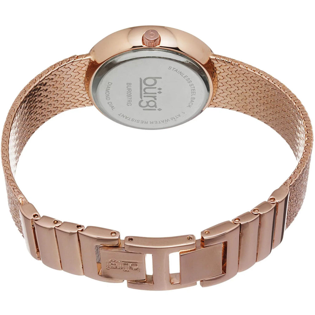 Individuals BUR097RG Crystal Accented Rose Gold Swiss Crystal Watch with Pink Mother of Pearl Interface and Rose Gold Bracelet