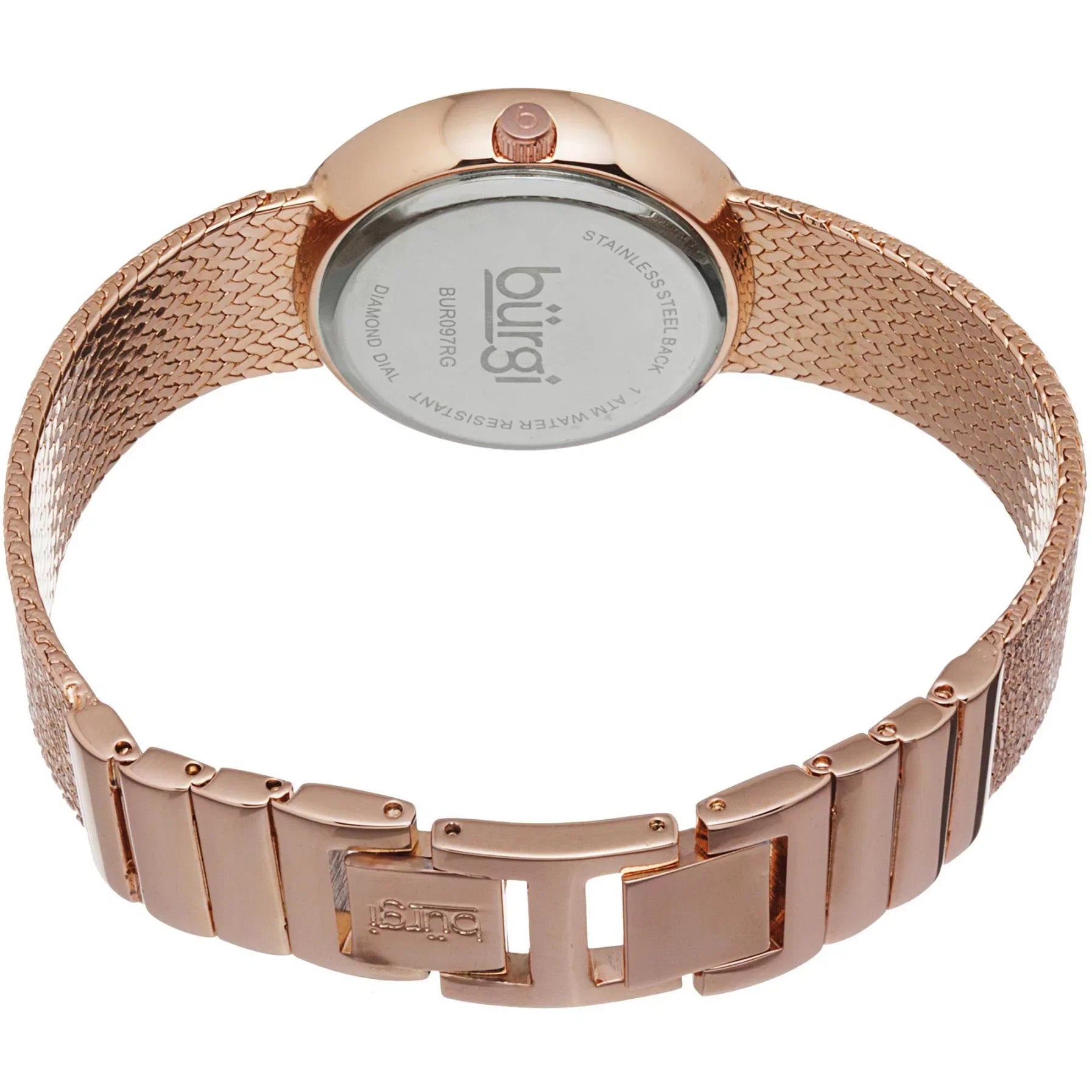 Individuals BUR097RG Crystal Accented Rose Gold Swiss Crystal Watch with Pink Mother of Pearl Interface and Rose Gold Bracelet