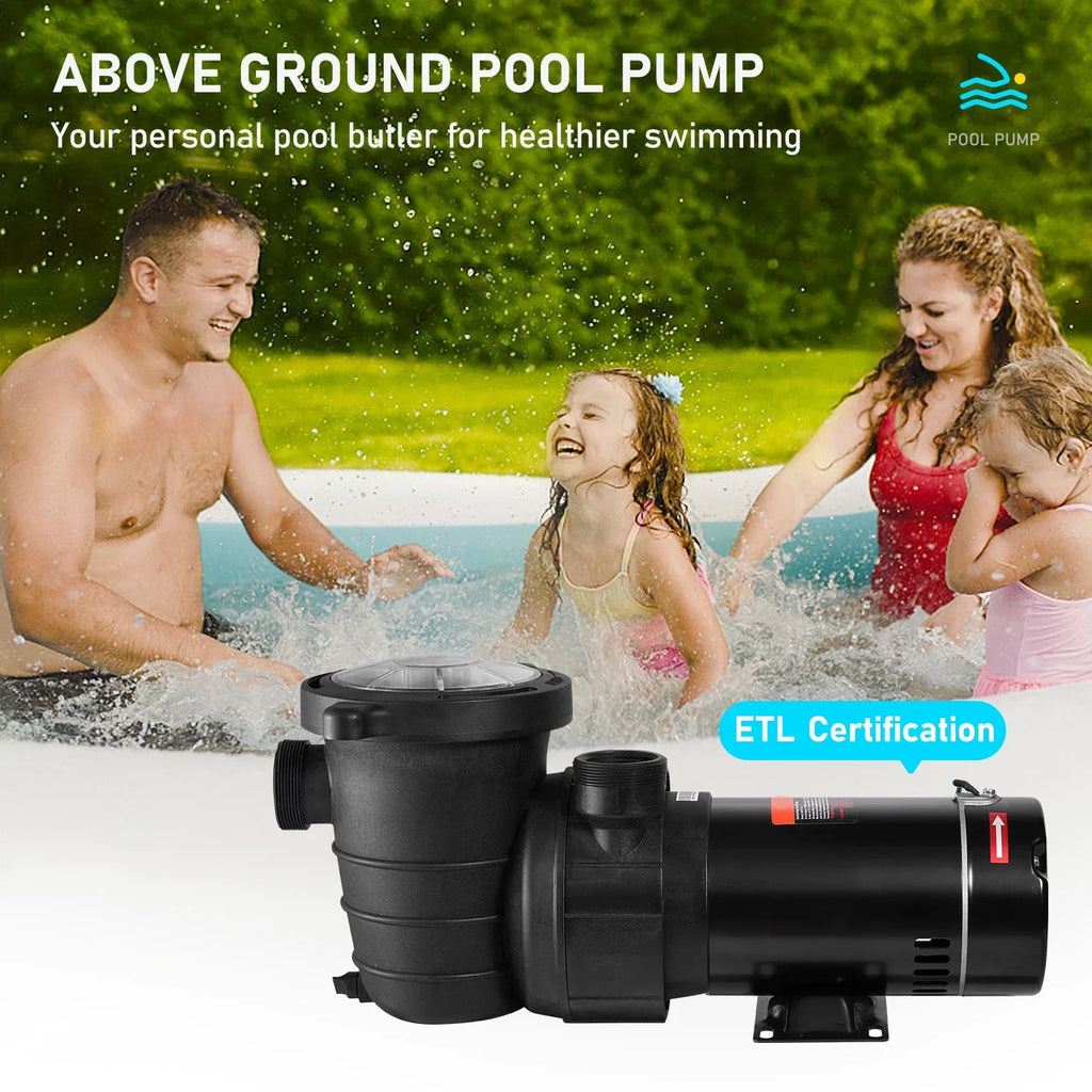 SKYSHALO Swimming Pool Pump, 1.5 HP 115 V, 1100 W Single Speed Pump for In/ Above Ground Pool w/ Strainer Basket, 5280 GPH Max. Flow, Certification of ETL for Security