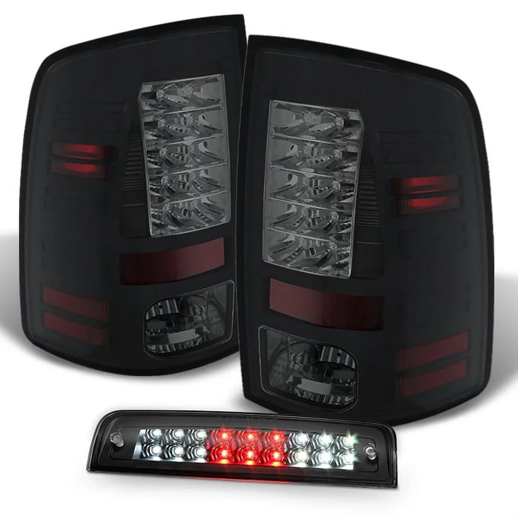 AKKON - For 2009-2018 Dodge Ram LH Left + RH Right Individuals Dark LED Tail Lights + LED 3rd Brake Light Set