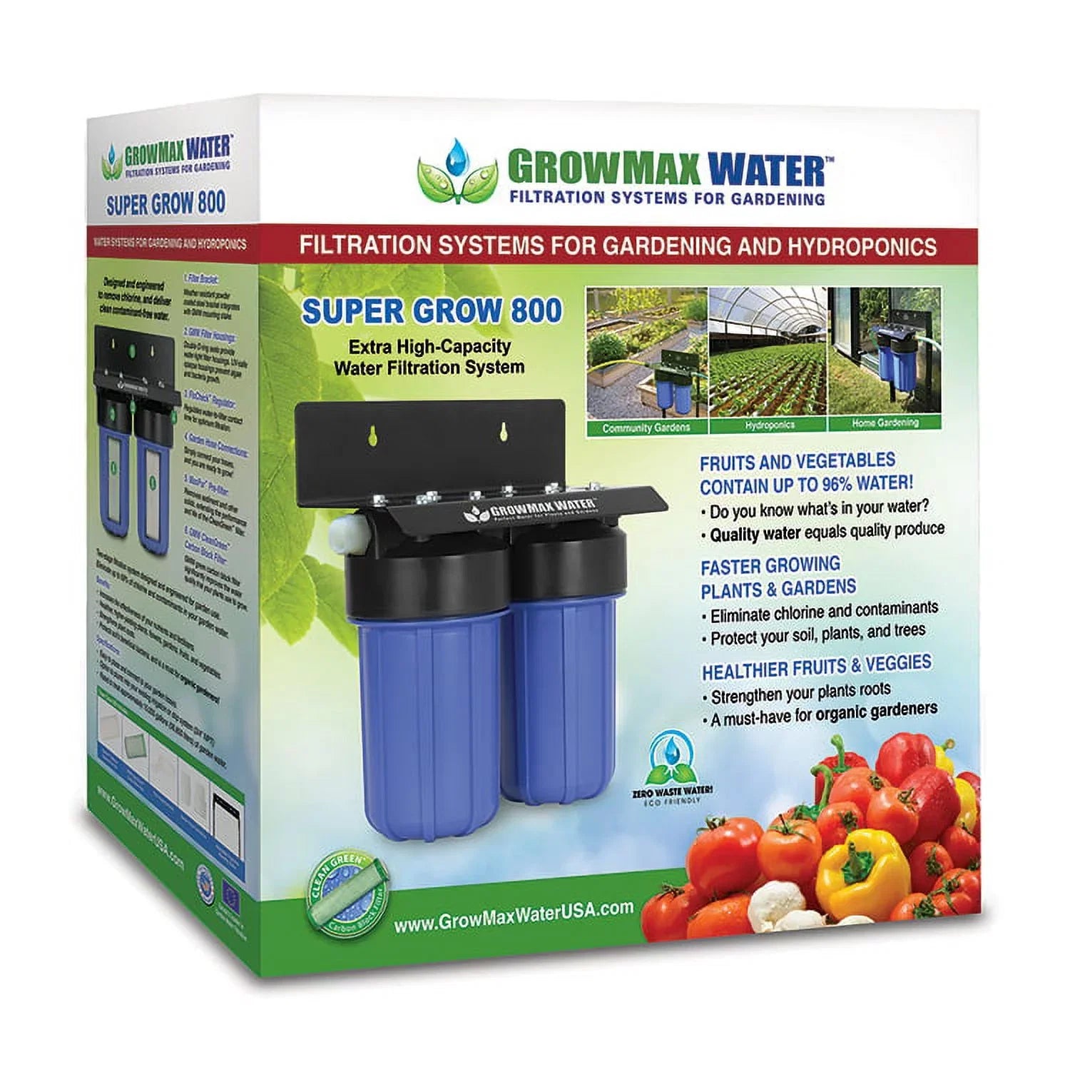 GrowMax SUPER GROW 800 - High-Capacity Garden Water Filtration System - Eliminate up to 99% of Chlorine and Contaminants (15,000 gallons / 56,850 liters)