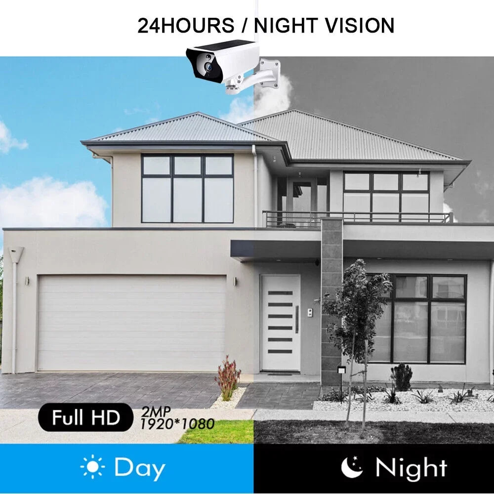 1080P Solar Powered Security Camera, Wireless Security Camera, WiFi IP Home Outdoor Security IP Camera Night Vision HD with 32GB Momery Card and 3 Pcs 18650 Batteries
