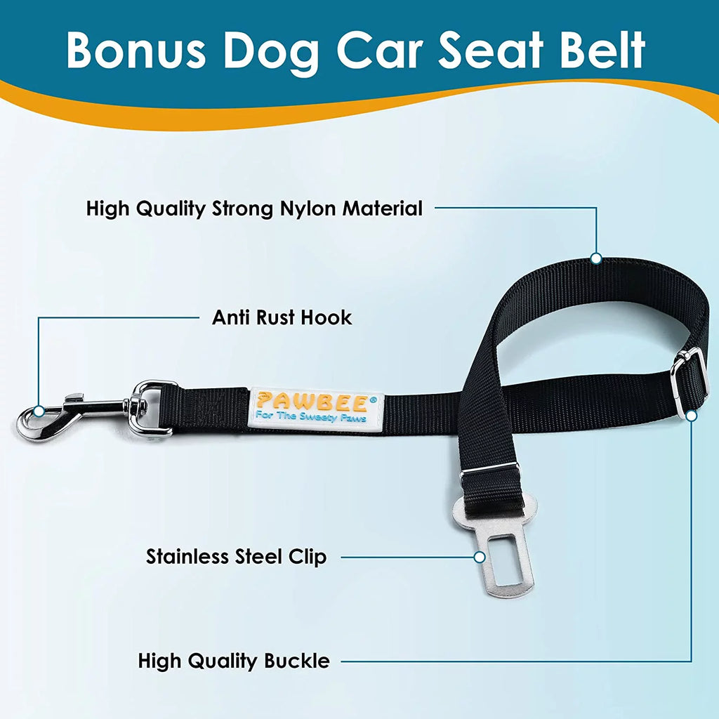 PAWBEE Dog Car Seat Cover – Nonslip & Scratchproof Dog Seat Covers for Cars – Waterproof Car Seat Covers for Dogs with Bonus Car Seat Belt – SUV, Trucks & Car Hammock for Dogs with Front Mesh Window