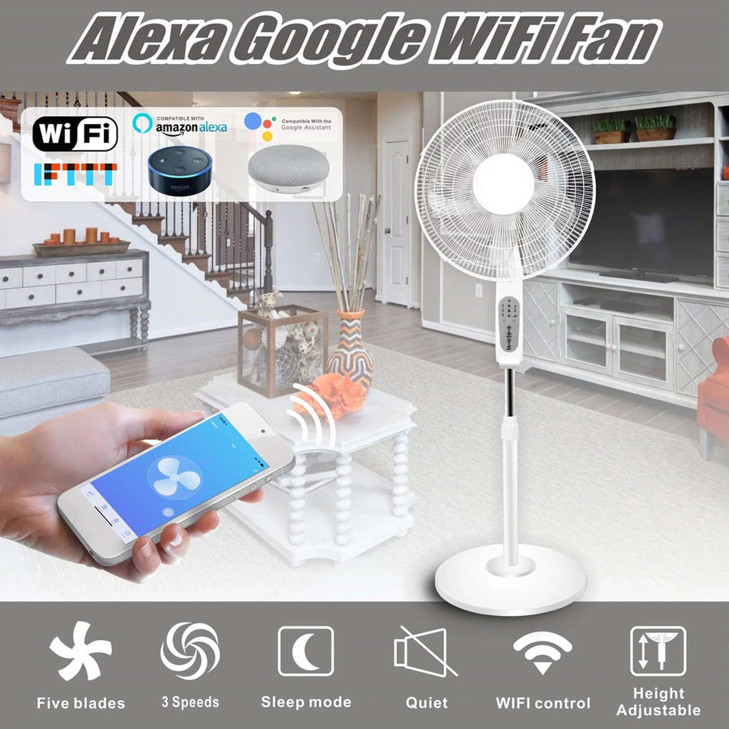Technical Pro WIFI Enabled 16" Standing Fan with Oscillating Feature, Compatibe with Amazon Alexa/Google Home Voice