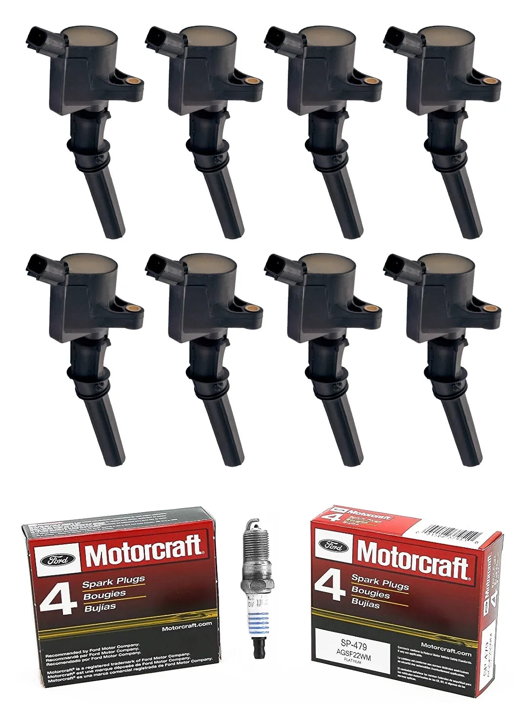 Set of 8 ISA Ignition Coils & 8 Motorcraft Brand Spark Plugs Compatible with 1998-2019 Ford E150 E250 E350 E450 and F150 F250 F350 4.6L 5.4L 6.8L People for FD503 SP479