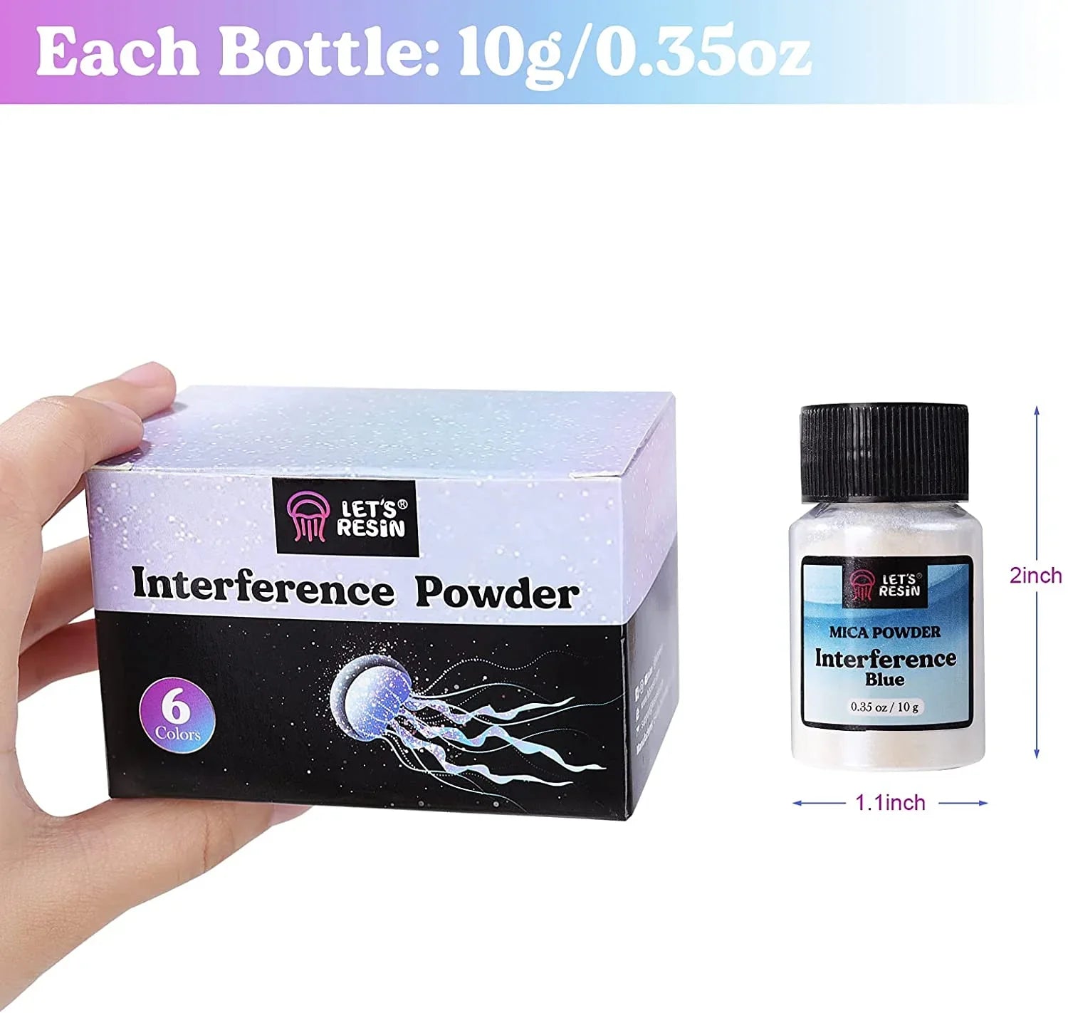 LET'S RESIN Resin Mica Powder, 6 Colors Interference Mica Powder for Epoxy Resin, Spirit Pearl Gentlemen Powder for Resin, Paint, Slime, Art