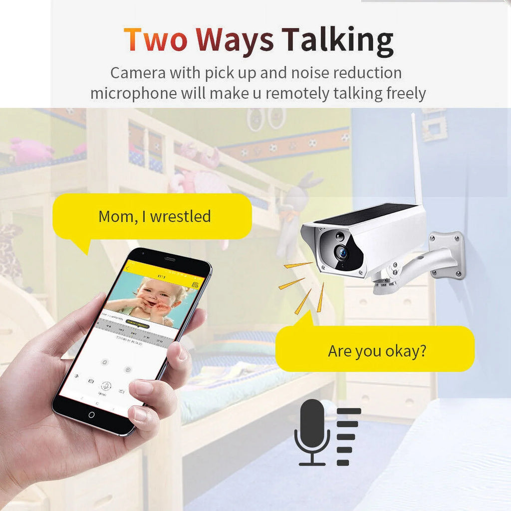 1080P Solar Powered Security Camera, Wireless Security Camera, WiFi IP Home Outdoor Security IP Camera Night Vision HD with 32GB Momery Card and 3 Pcs 18650 Batteries
