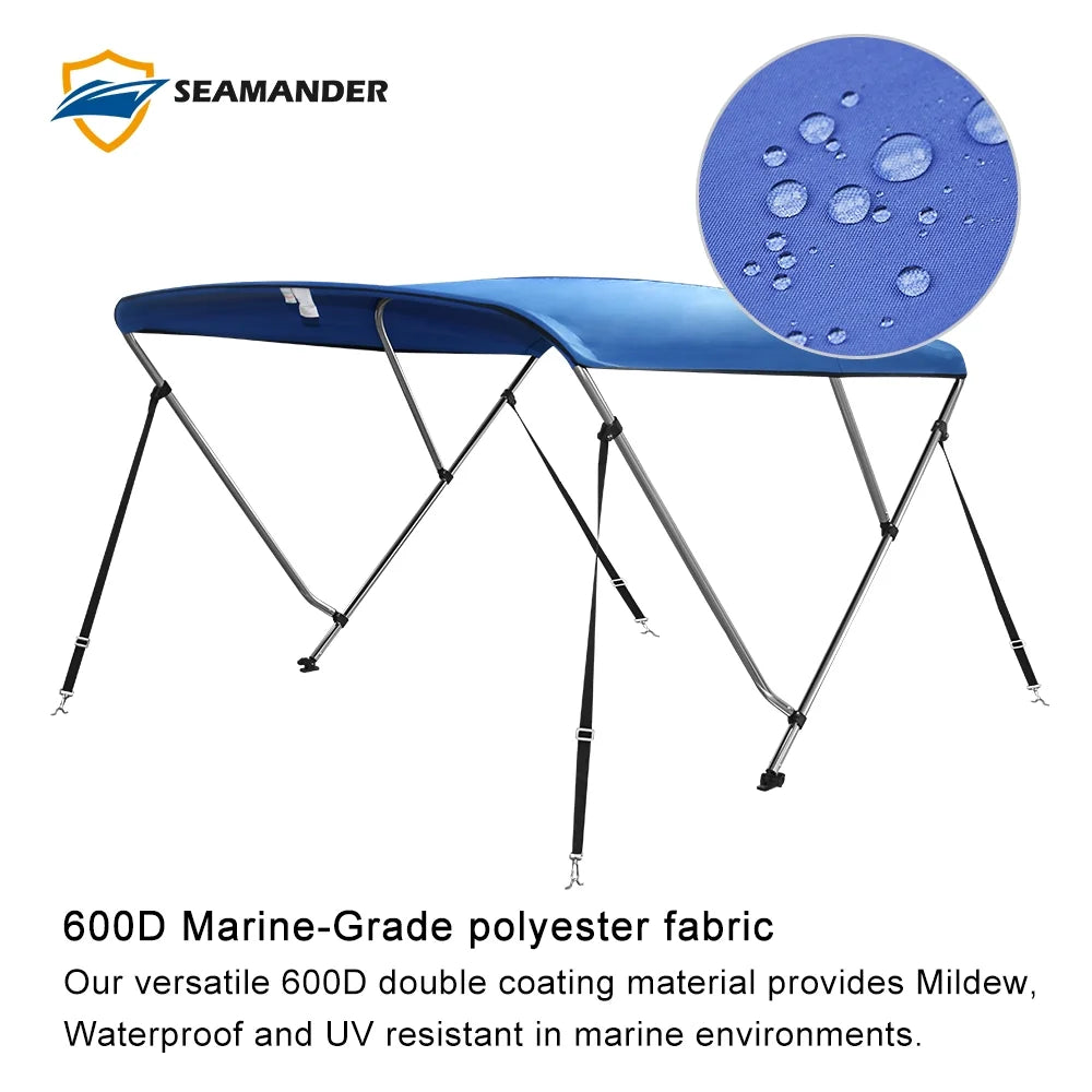 Seamander 3Bow Bimini Top 6'Lx73-78"W,Pacific Blue