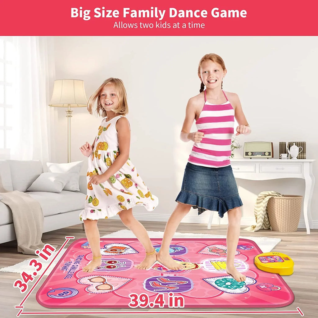 Dance Mat, Electronic Musical Play Mats Pink Dance Pad with LED Lights, Dance Game Toy Gift for Kids with 5 Game Modes, Christmas Birthday Gifts for 3 4 5 6 7 8 9 10 Year Old Girls Toys