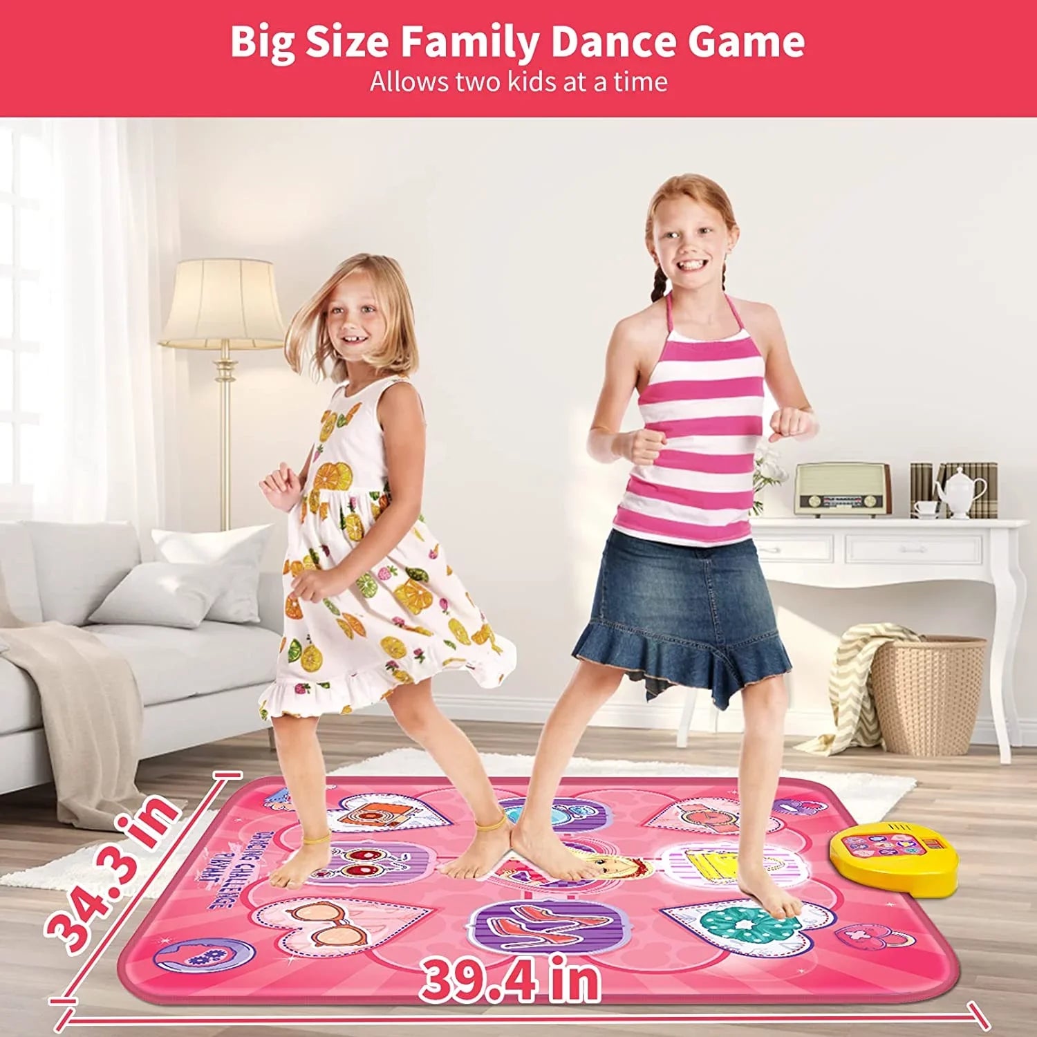 Dance Mat, Electronic Musical Play Mats Pink Dance Pad with LED Lights, Dance Game Toy Gift for Kids with 5 Game Modes, Christmas Birthday Gifts for 3 4 5 6 7 8 9 10 Year Old Girls Toys
