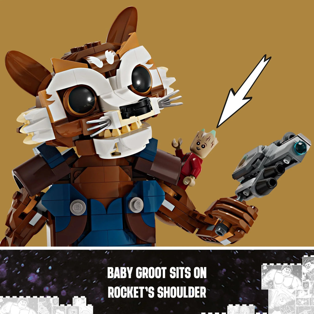 LEGO Marvel Rocket & Baby Groot Minifigure, Guardians of the Galaxy Inspired Marvel Toy for Kids, Buildable Marvel Action Figure for Play and Display, Gift for Boys and Girls Ages 10 and Up, 76282