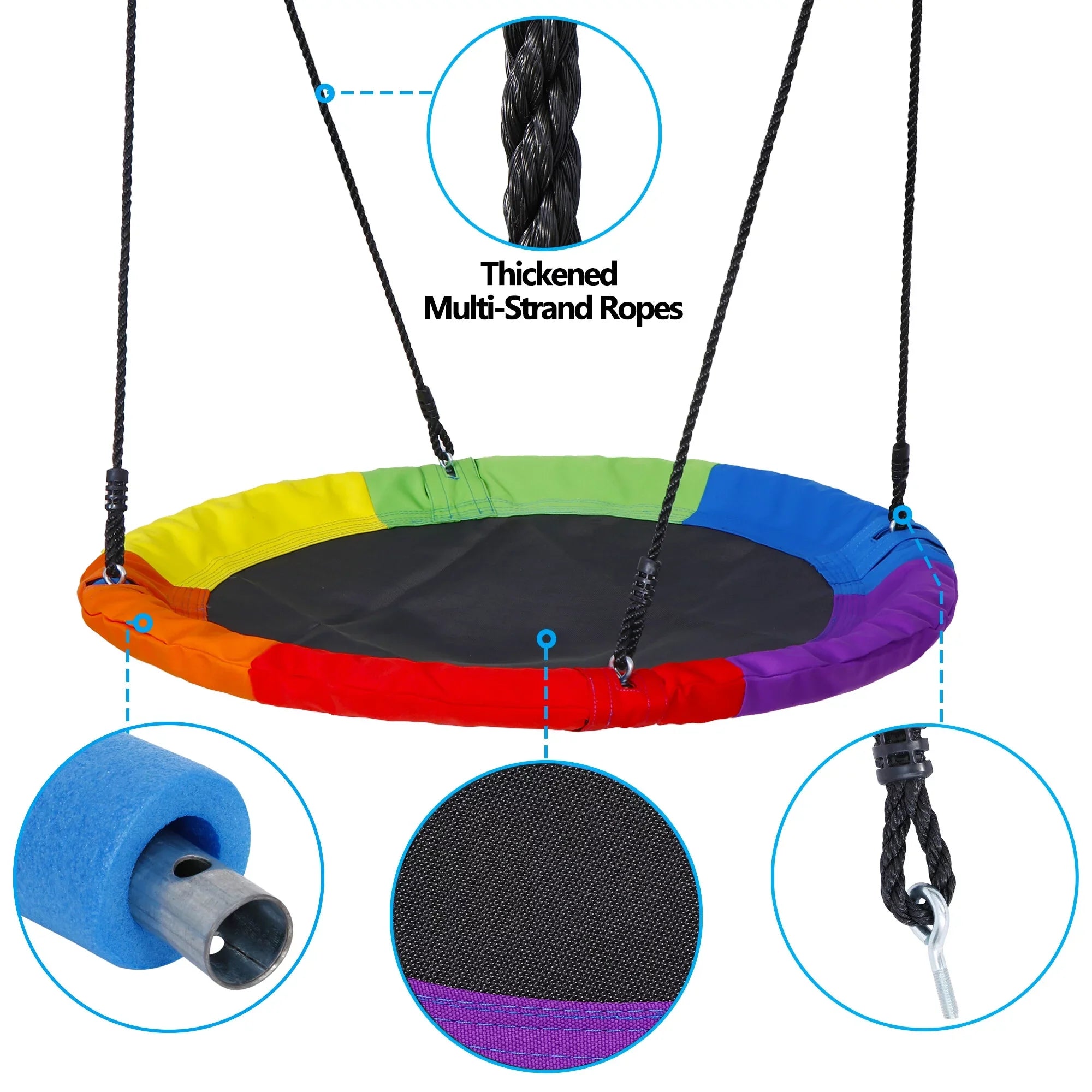 ZenSports 700lb Outdoor 40" Kids Saucer Web Tree Swing Set - 70’’ Adjustable Ropes 360 Rotate°, Steel Frame, UV Protection, Waterproof, Multi-Color Rainbow