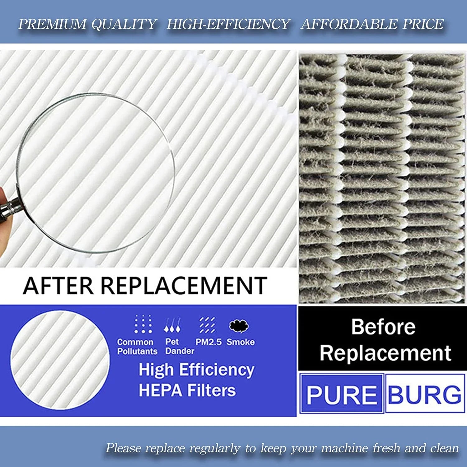 PUREBURG 2-Pack Gentlemen High efficiency 3-in-1 HEPA Filters Compatible with ,BKJ-33