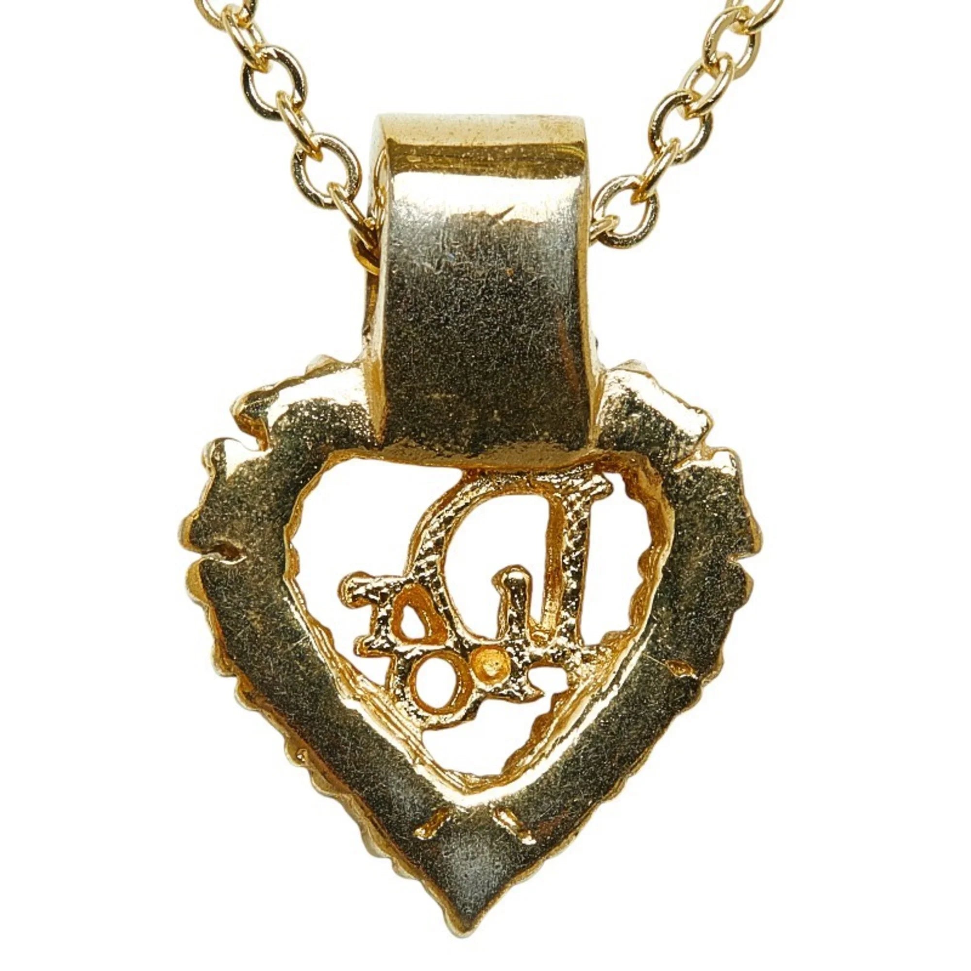 Pre-Owned Christian Dior Dior Heart Rhinestone Necklace Gold Plated Gentlemen (Good)