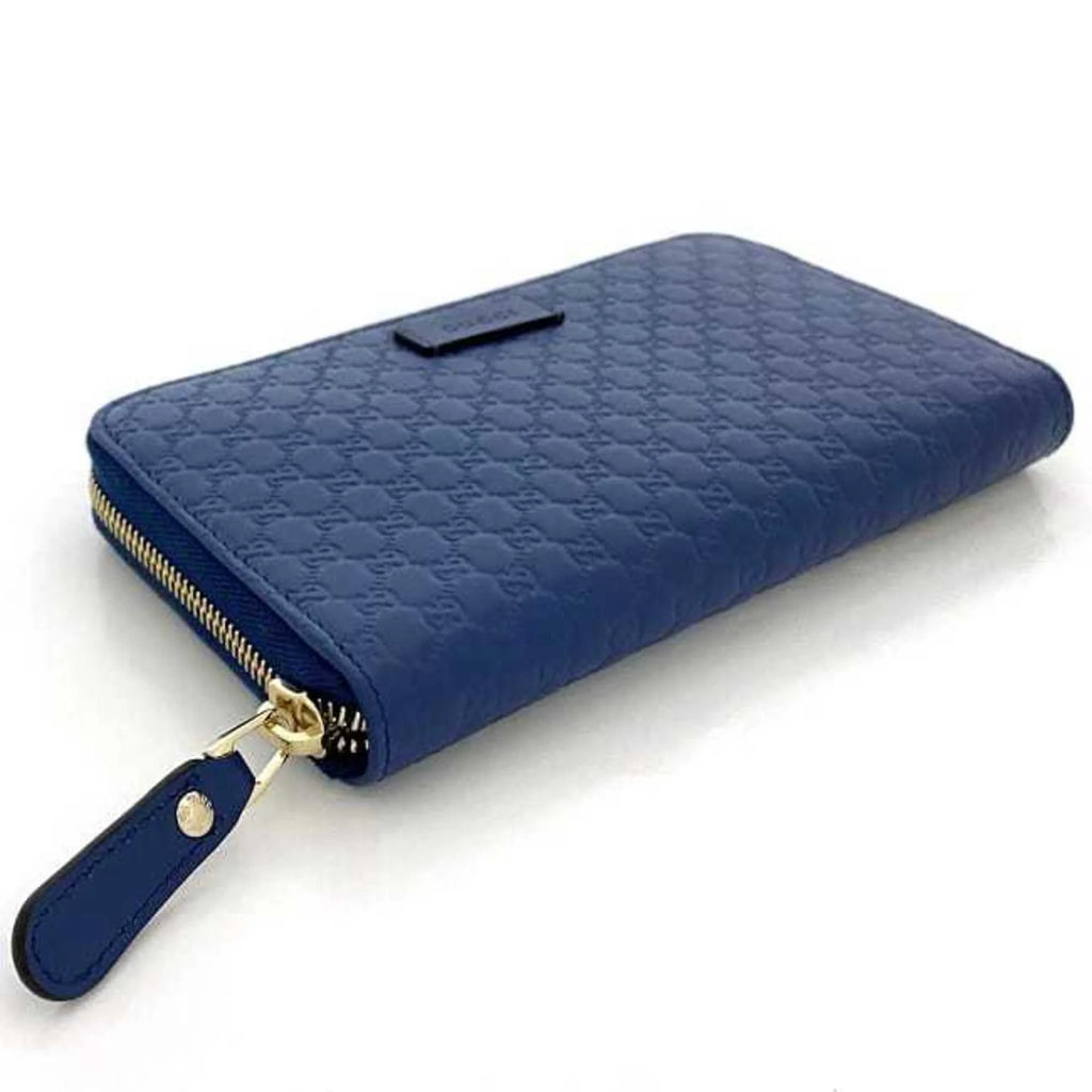 Pre-Owned Gucci Round Long Wallet Navy Blue Microsima 449391 Leather GUCCI GG (Like New)