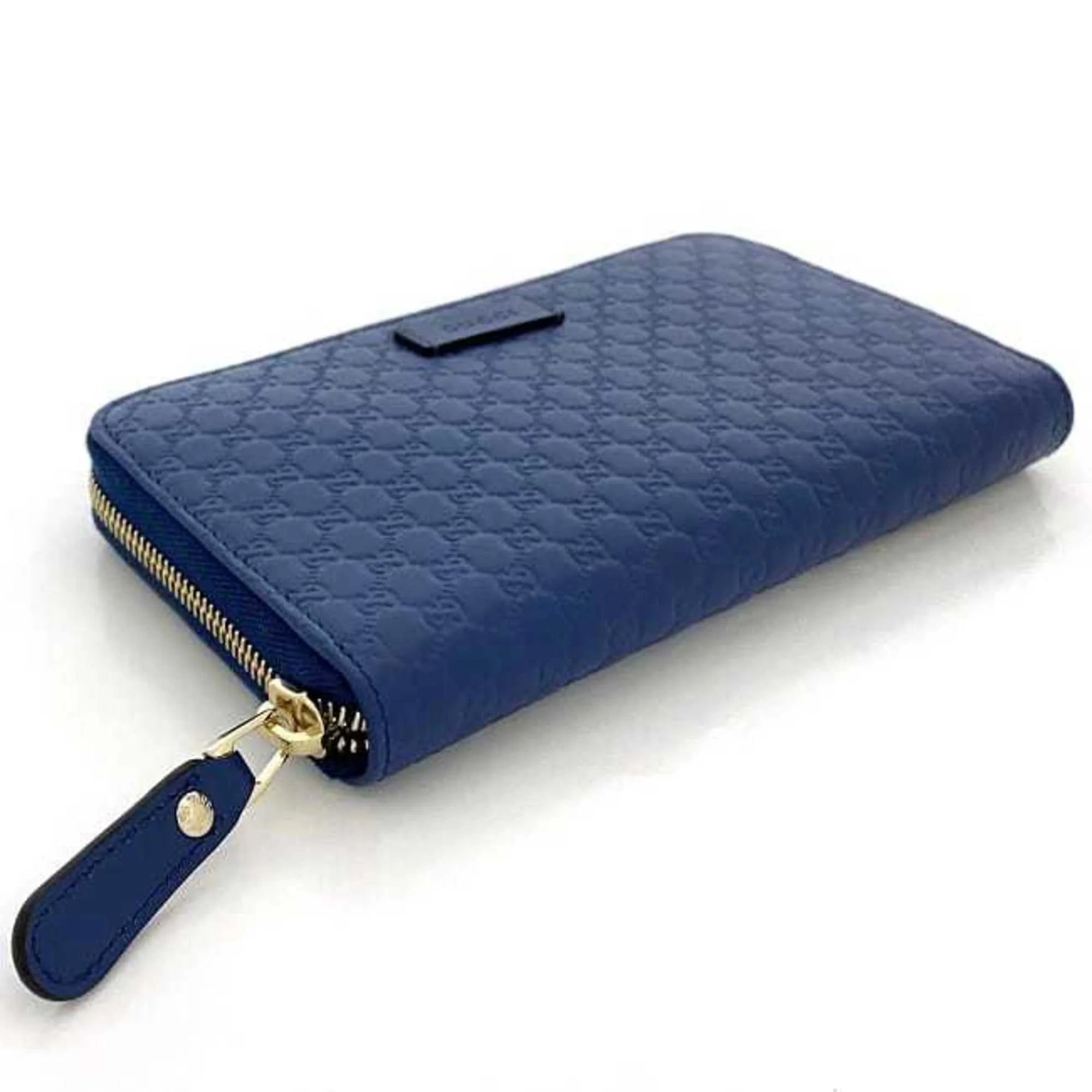 Pre-Owned Gucci Round Long Wallet Navy Blue Microsima 449391 Leather GUCCI GG (Like New)